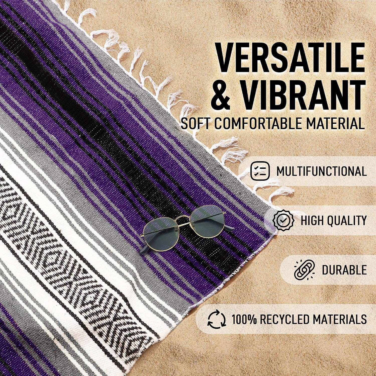 Detalle de Hydration Nation Handcrafted Mexican Blanket, Purple Recycled-Fiber Throw