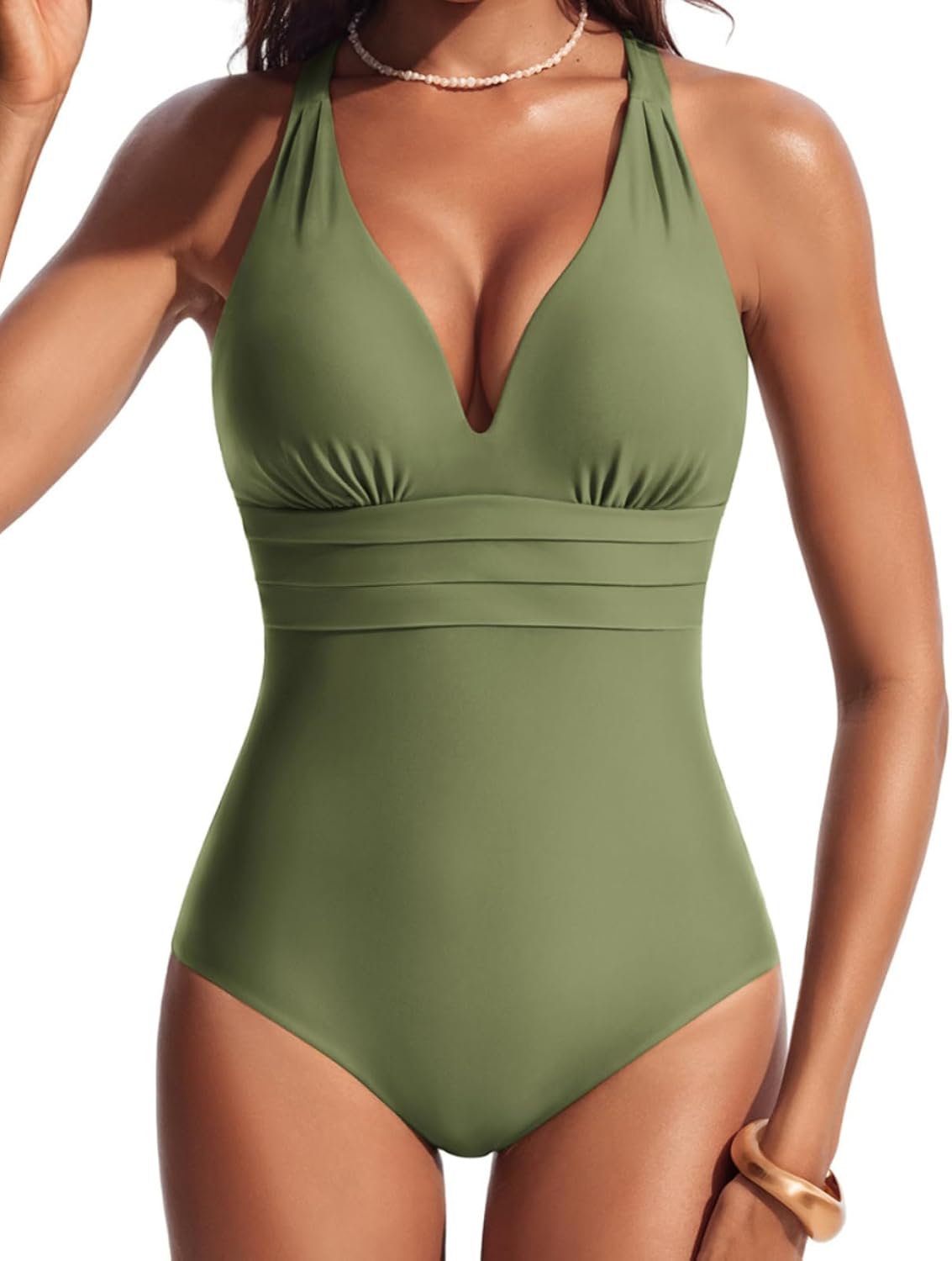 Thumbnail 6 de Hanna Nikole: Womens One Piece Swimsuits 2026 – Tummy Control Deep V Neck with Crisscross Back Tie