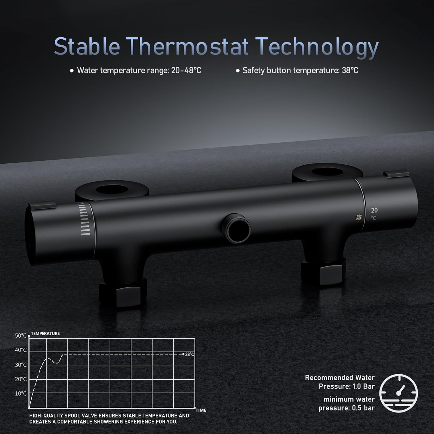 Thumbnail 2 de Set colonna doccia MORADO nero con miscelatore termostatico e doccetta 3 funzioni, asta 70 cm