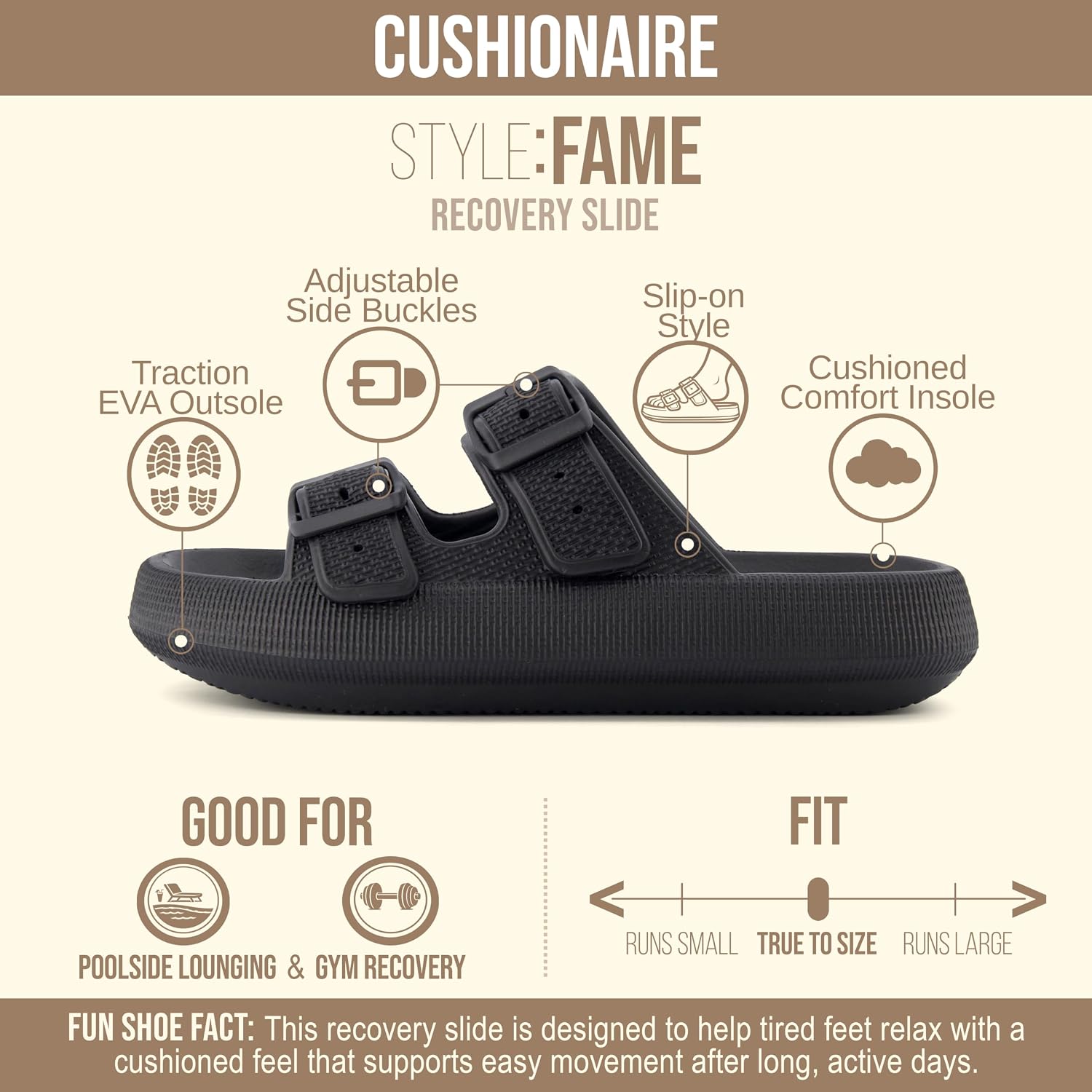 Detalle de CUSHIONAIRE Fame Pillow Recovery Sandals for Women: Adjustable, Waterproof EVA Cloud Slides