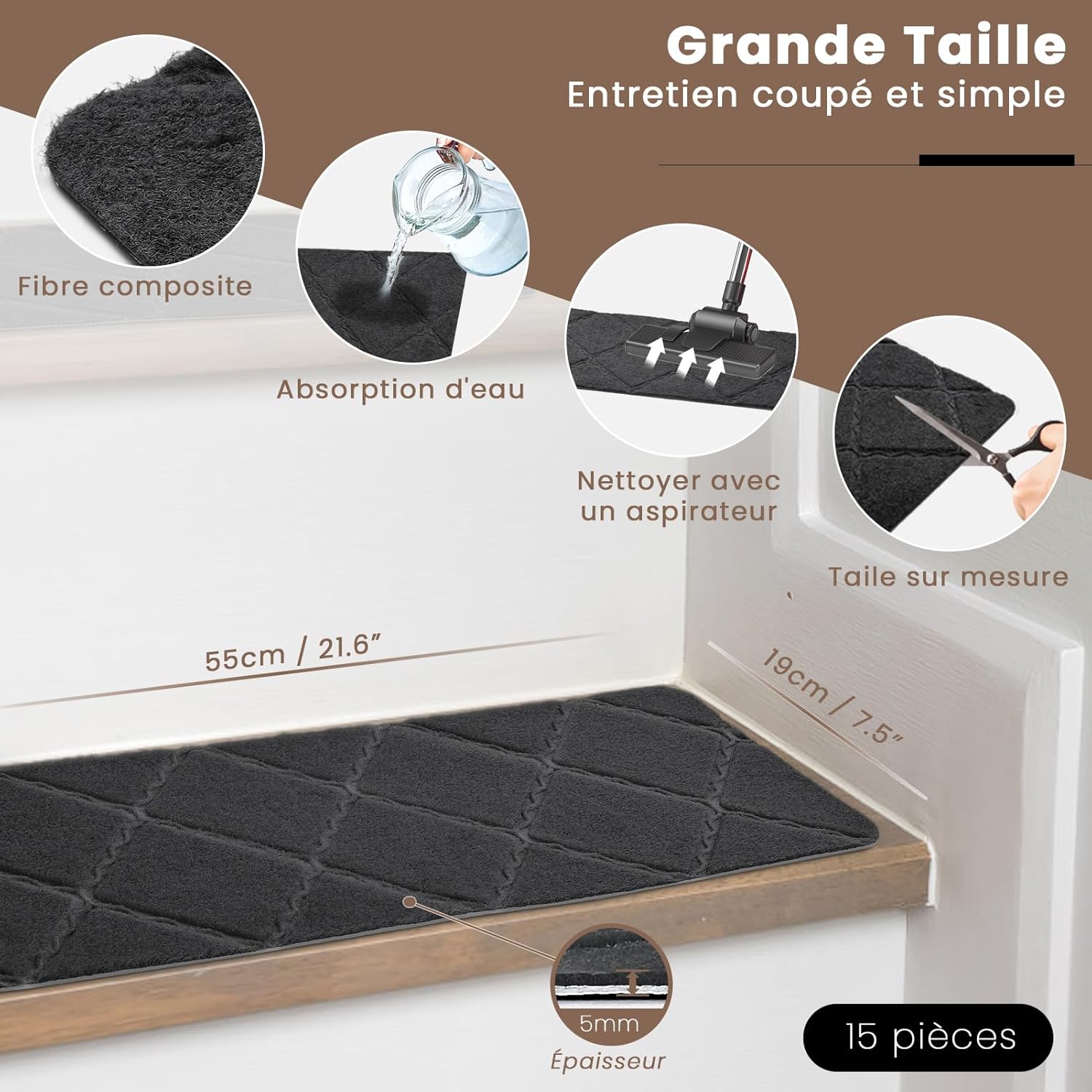 Thumbnail 2 de Homwiz tapis d’escalier 55x19 cm antidérapant