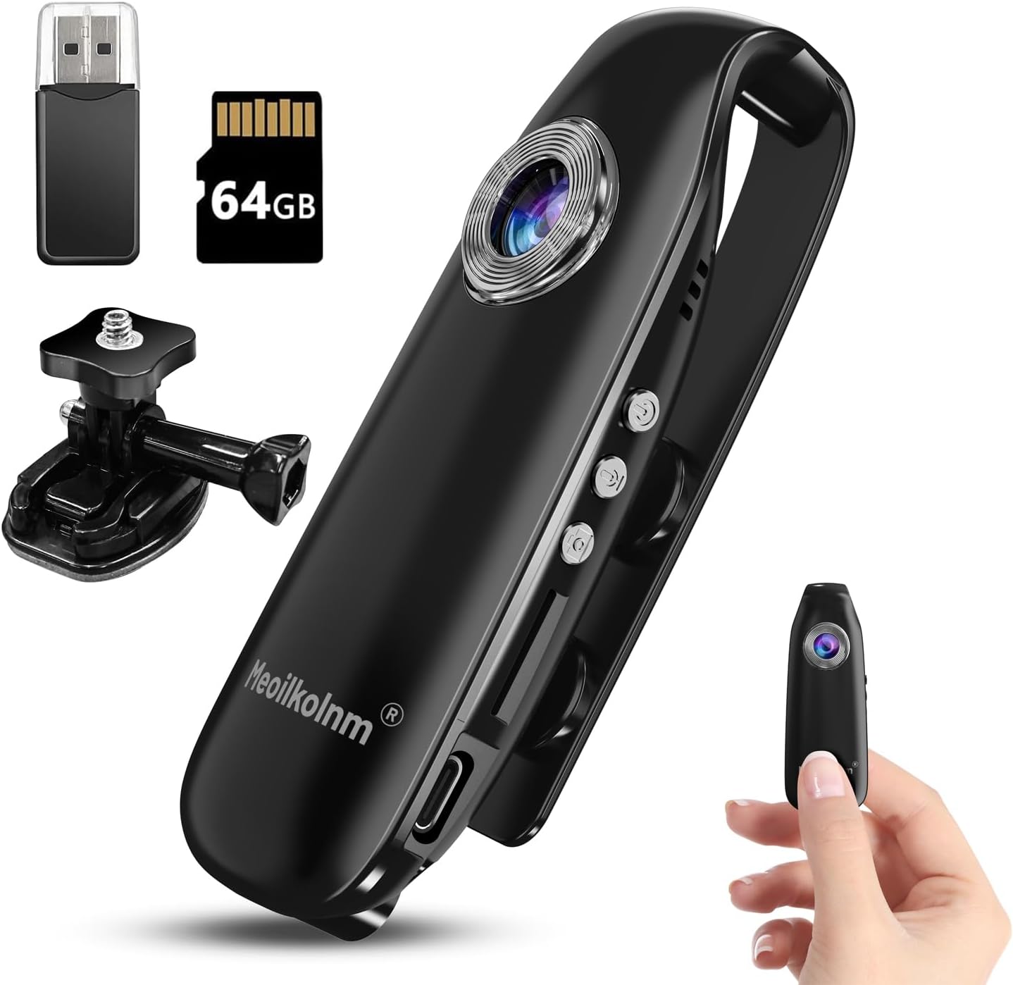 Detalle de Meoilkolnm GH77 Mini Body Camera with 1080p FHD Video, 64GB – Compact POV Recorder for Cycling and Pets