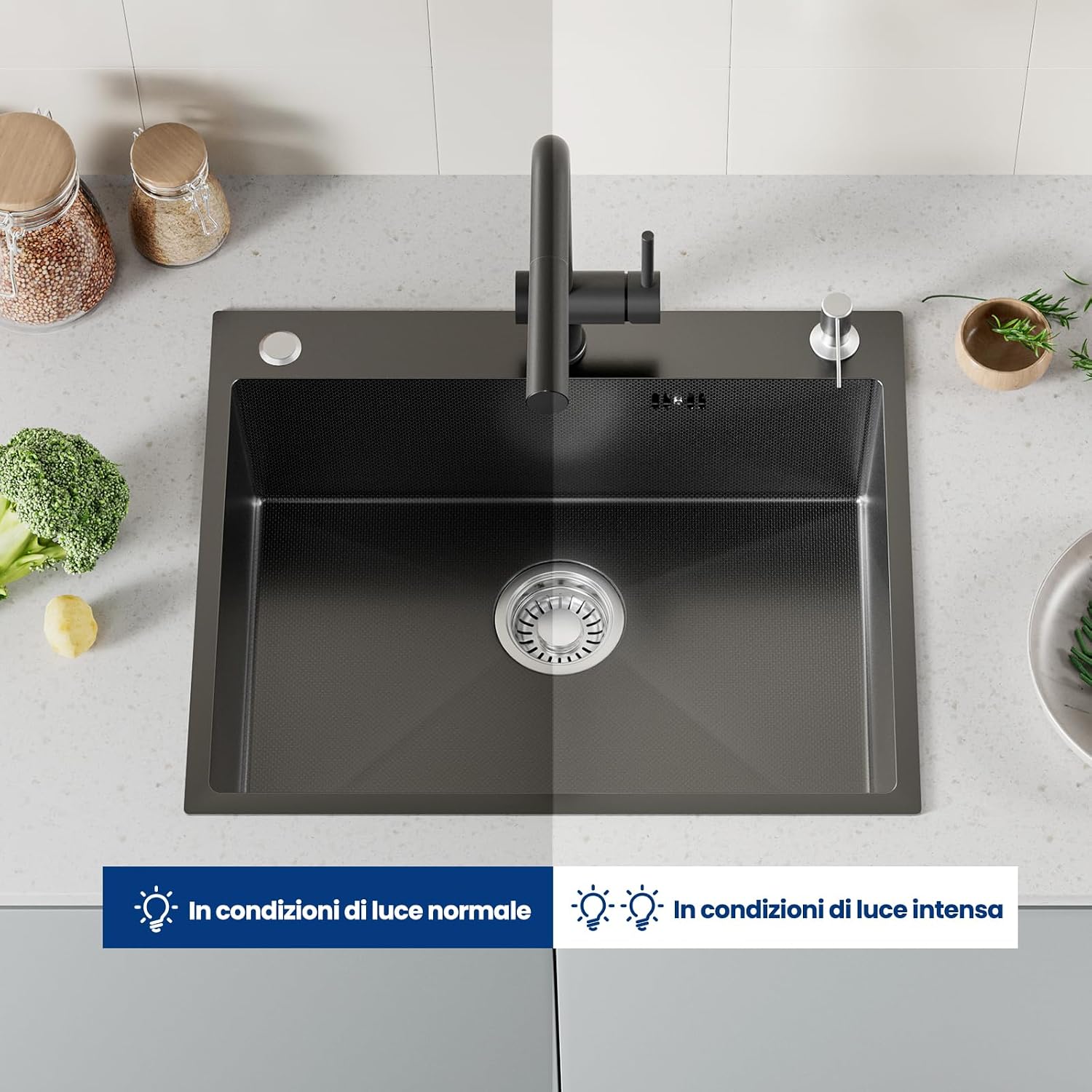 Detalle de CECIPA 60x49 cm Lavello Nero 1 Vasca in Acciaio Inox