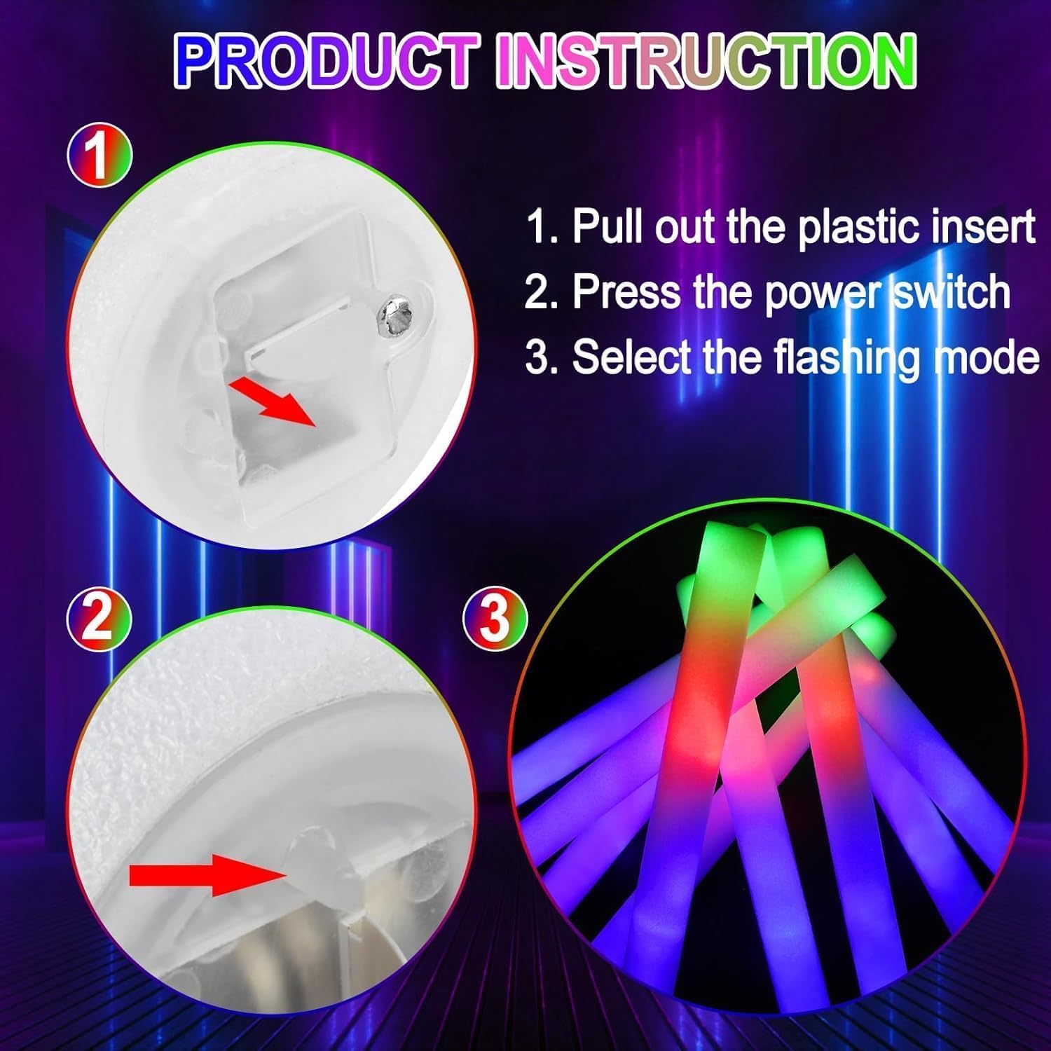Detalle de DkevEu 69Pcs LED Foam Glow Sticks Bulk — Long-Lasting Neon Lights for Parties