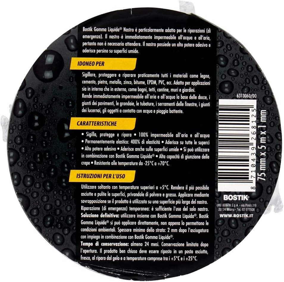 Thumbnail 1 de Bostik Gomma Liquida Nastro 5Mt Nero – nastro gomma resistente, compatibile con plastica