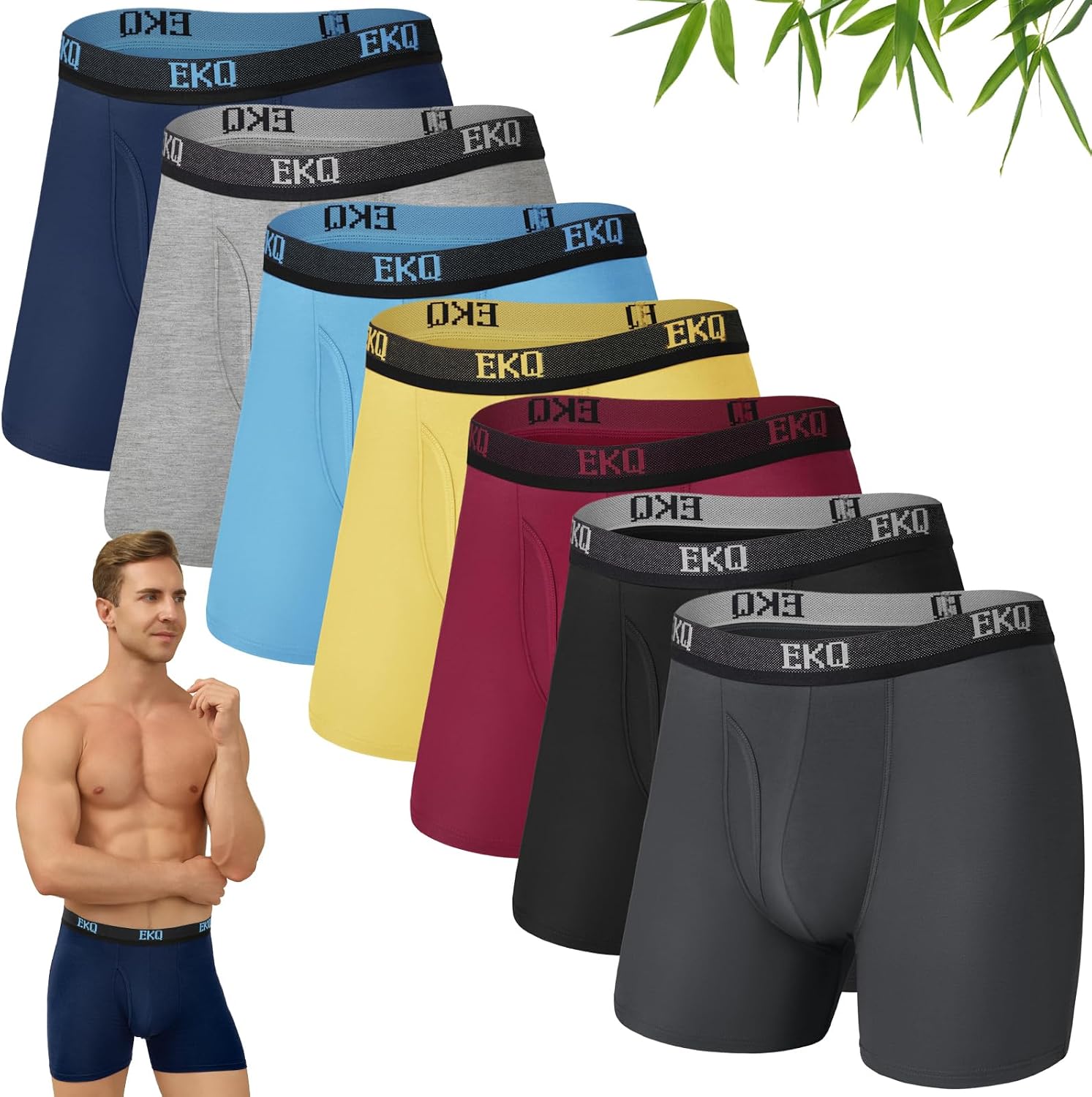 Thumbnail 6 de EKQ Bamboo Boxers 7 Pack Breathable
