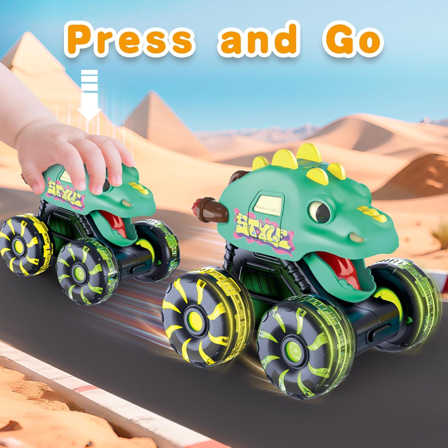Detalle de OMAKCOO 3 Pack Dinosaur Monster Truck Toys LED Wheels