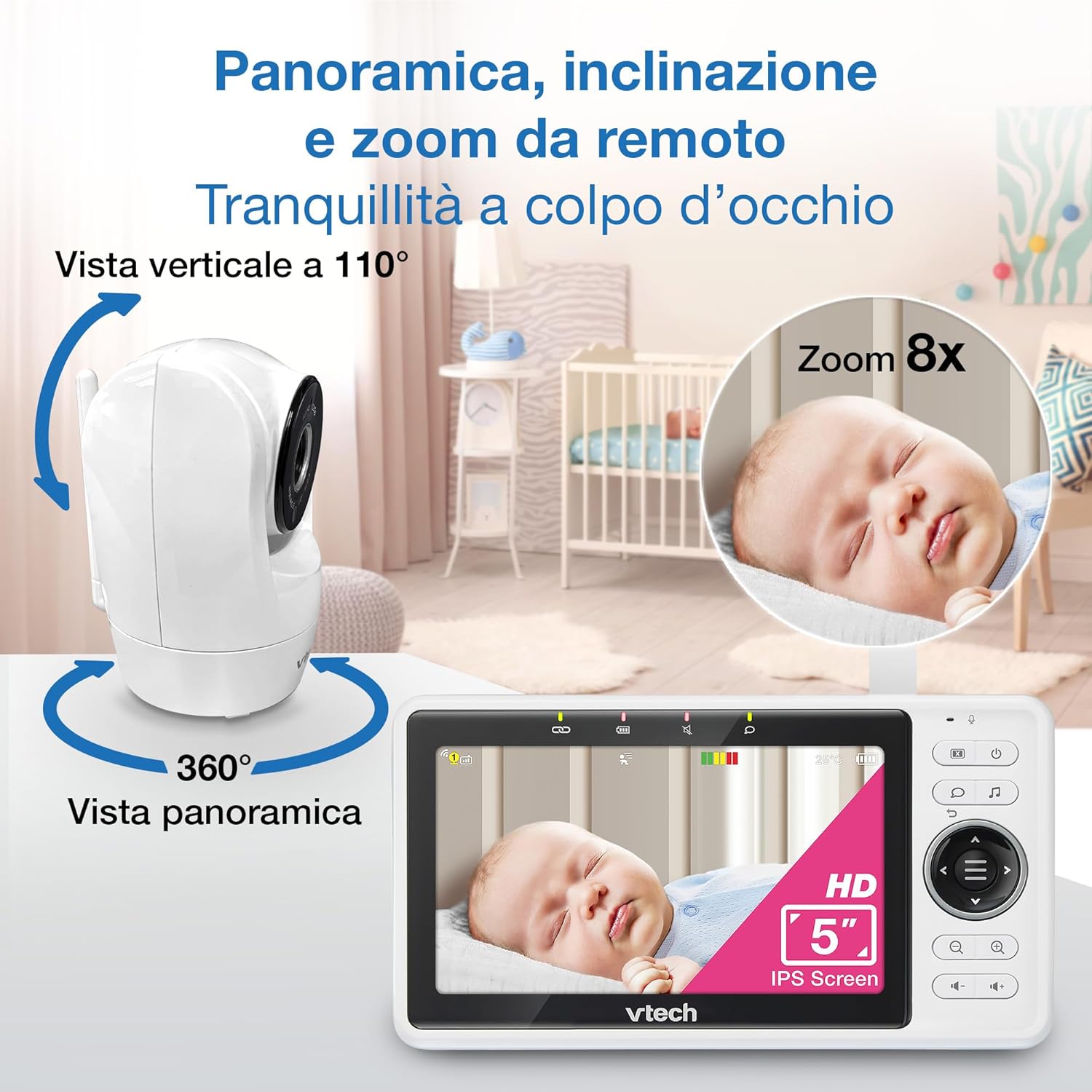 Detalle de VTech VM901-2W: monitor video Wi‑Fi con 2 telecamere e schermo 5" IPS