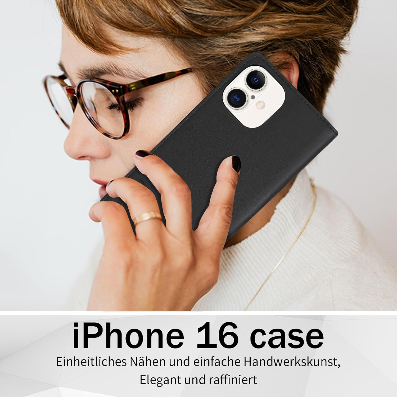 Thumbnail 6 de Migexxkj Handyhülle für iPhone 16 (6,1") mit Klappfunktion, Kartenfächern, Magnetverschluss und Ständer – Schwarz