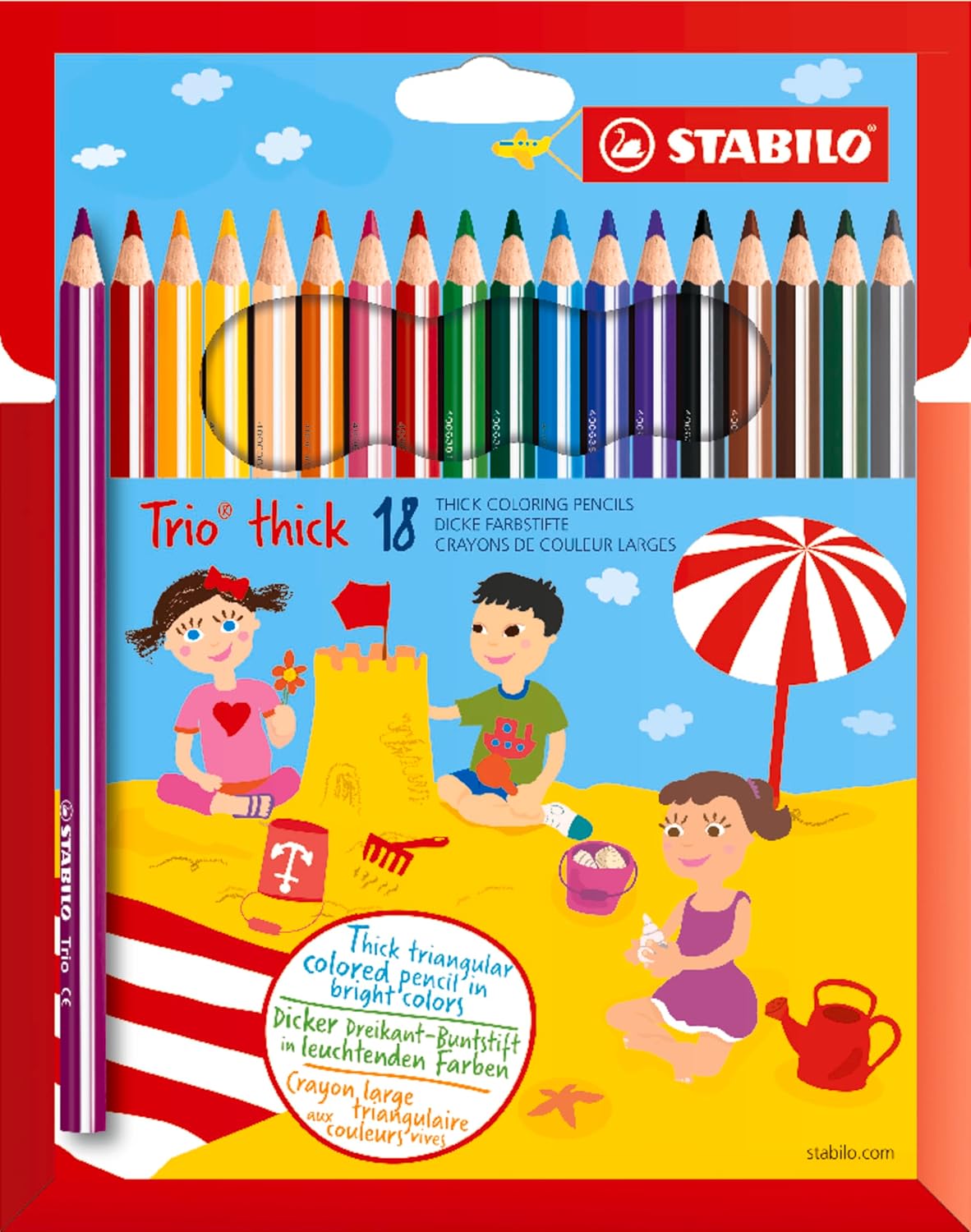 Detalle de STABILO Trio thick - Matita colorata triangolare con astuccio da 18: colore, comodità e ordine per l'apprendimento creativo