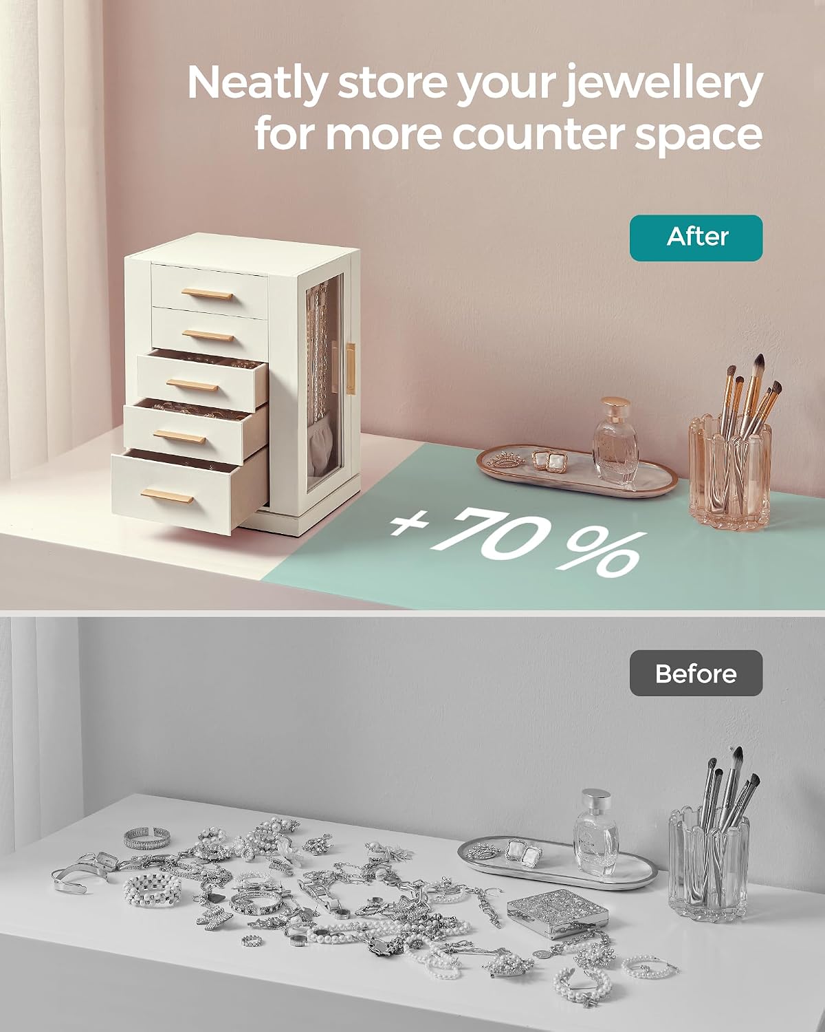 Thumbnail 6 de SONGMICS JBC170W01 360° rotating jewellery box