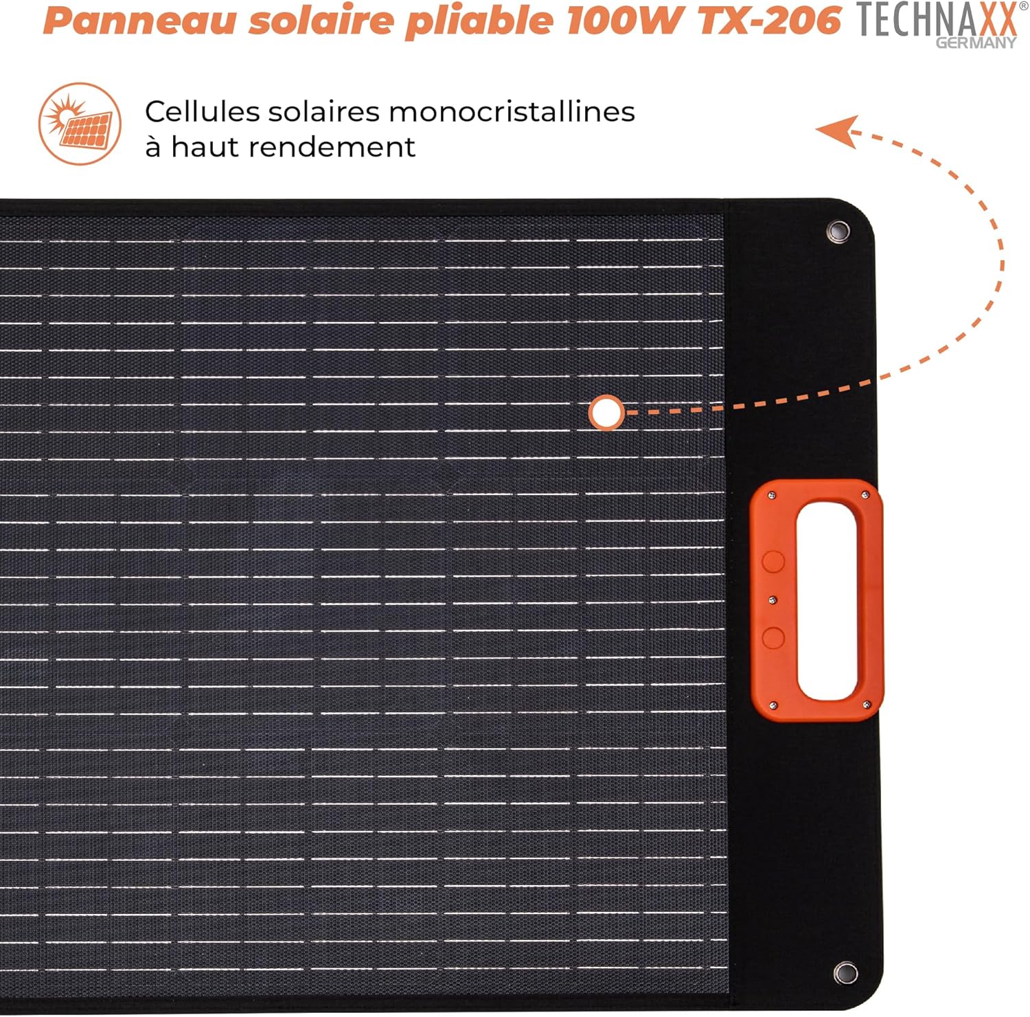 Thumbnail 1 de Technaxx TX-206 — panneau solaire pliable 100W monocristallin pour stations électriques (USB-A/USB-C/XT60/MC4/Anderson)