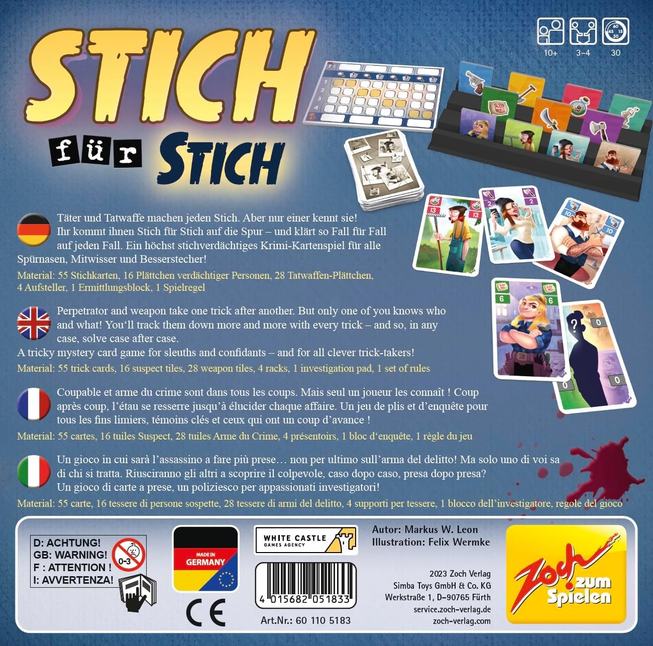 Detalle 2 de Zoch Stich für Stich – Detektiv-Spiel für 3–4 Spieler ab 10 Jahren (ca. 30 Min.)