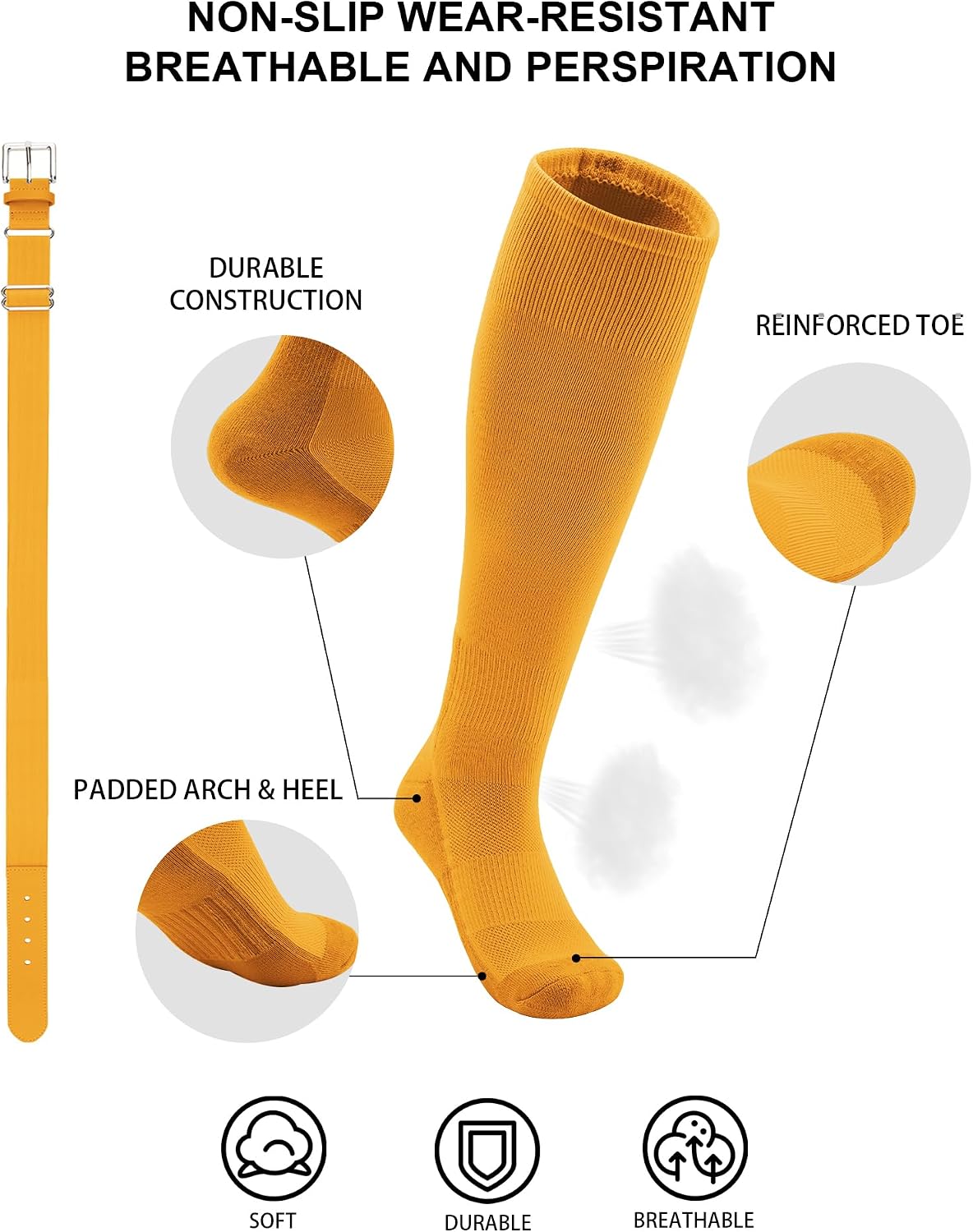 Detalle 2 de QBK Kids Baseball Socks and Belt Set, Sizes 2T–16Y