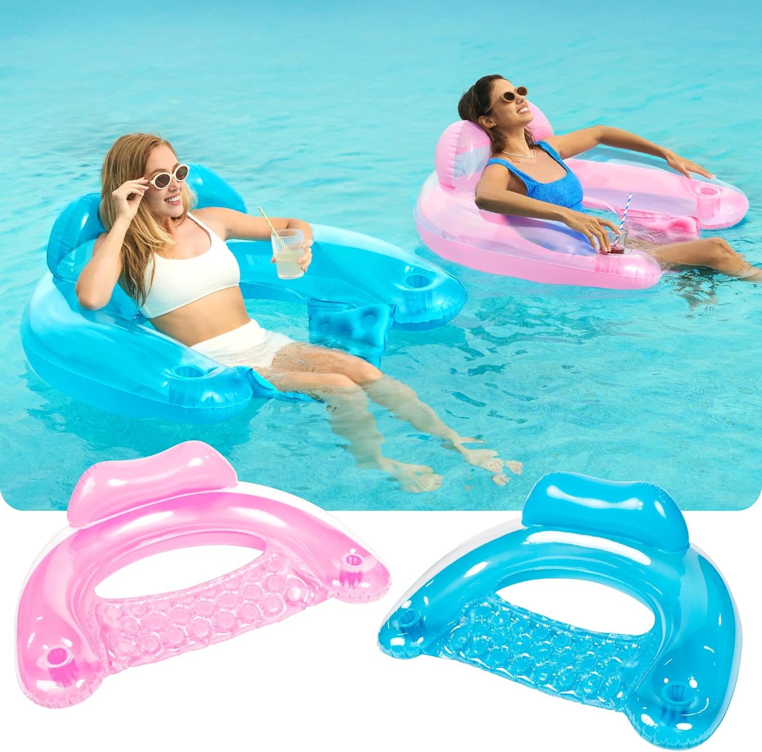 Detalle 2 de Sloosh Inflatable Pool Floats for Adults (2-Pack) with Cup Holders, X-Large Pool Chair