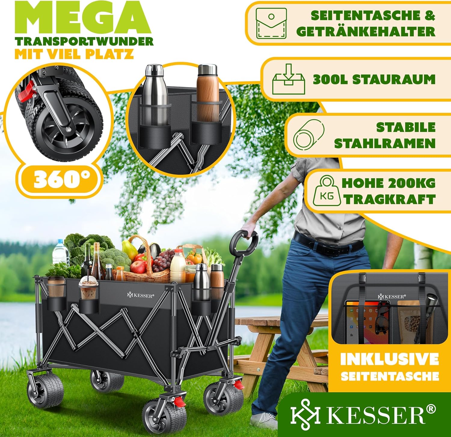 Thumbnail 1 de KESSER® Carro de mano GTR9000 🛒 - Resistente, plegable y con accesorios