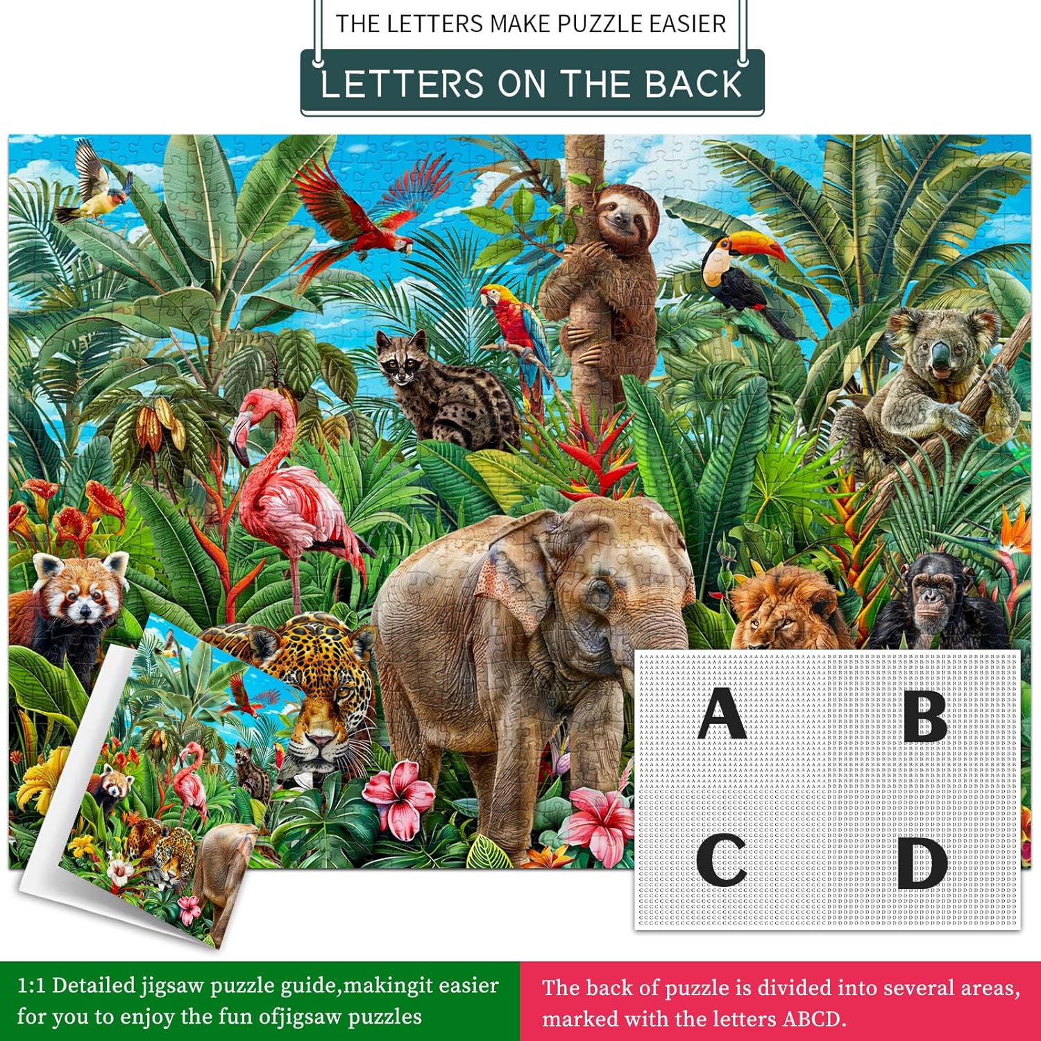 Thumbnail 6 de Puzzle 1000 Teile für Erwachsene mit Tierfamilie-Motiv – 70 x 50 cm, inkl. Farbbox und Poster