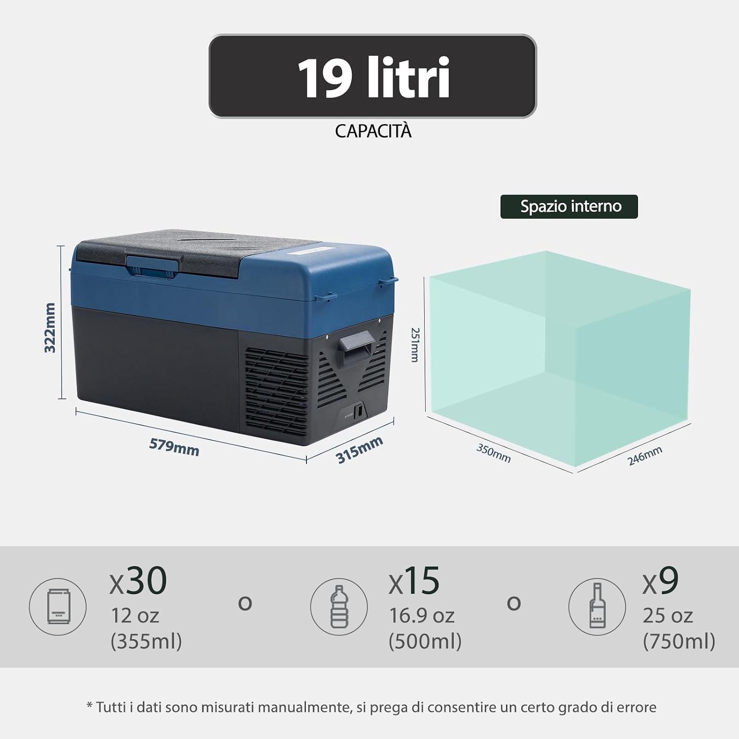 Detalle de zcamp KI19 19L: Mini frigo portatile per auto, raffreddamento da -20°C a 20°C