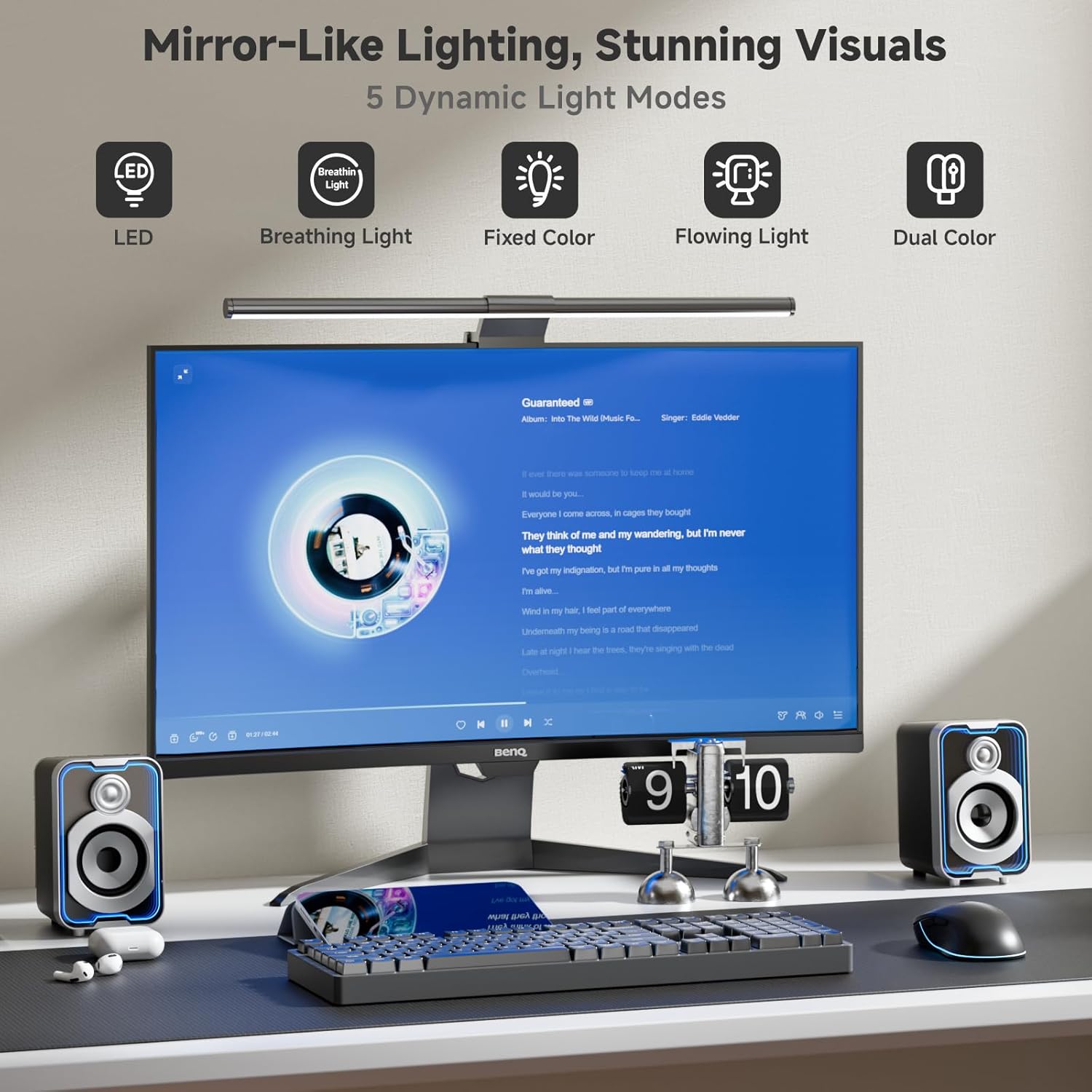 Detalle de SOULION 2.0 Computer Speakers: Compact 10W USB-Bluetooth Desktop Soundbar with LED Modes