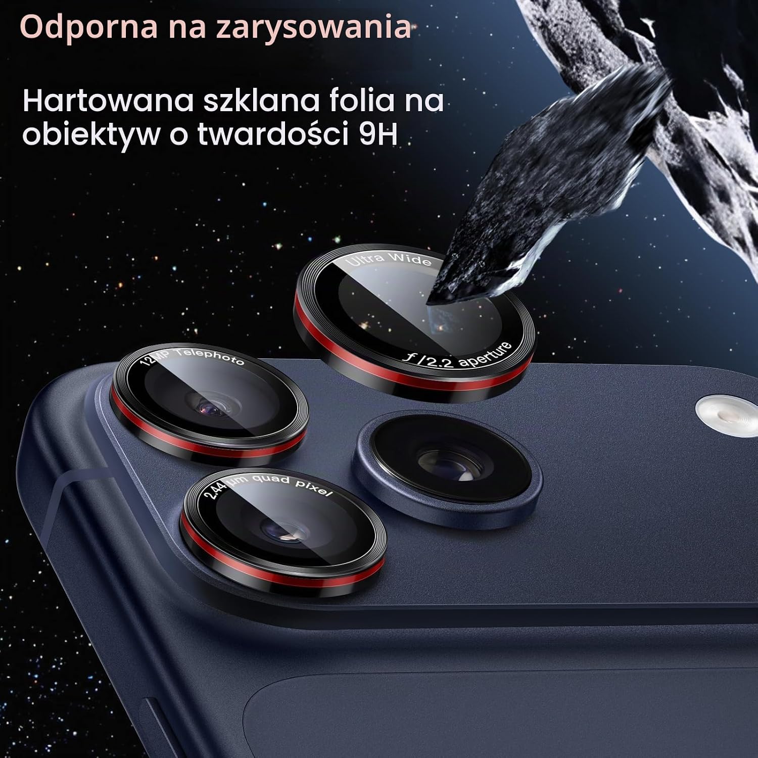 Detalle de JETech 1388- osłona obiektywu iPhone 17 Pro/Pro Max, szkło 9H