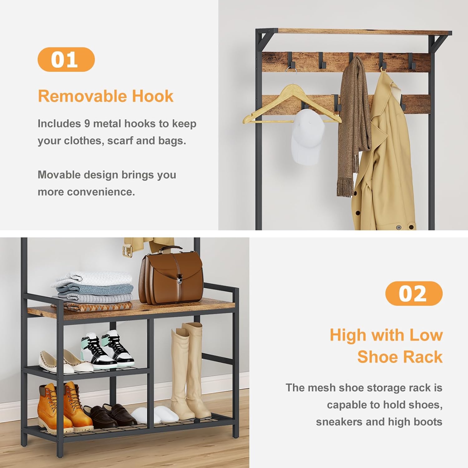 Detalle de Industrial Hallway Coat Stand 9 Hooks
