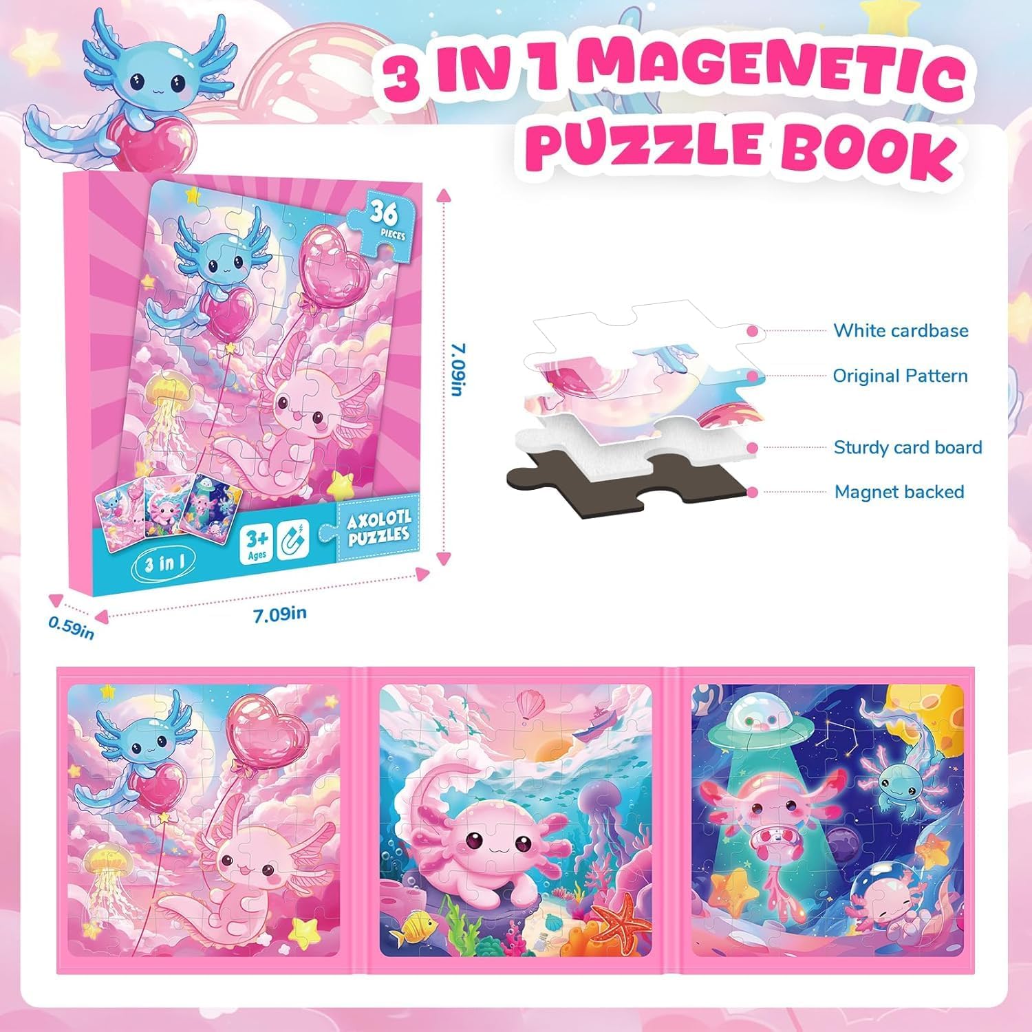 Detalle de CutteeyFyry Axolotl magnetic puzzles, 36 pcs