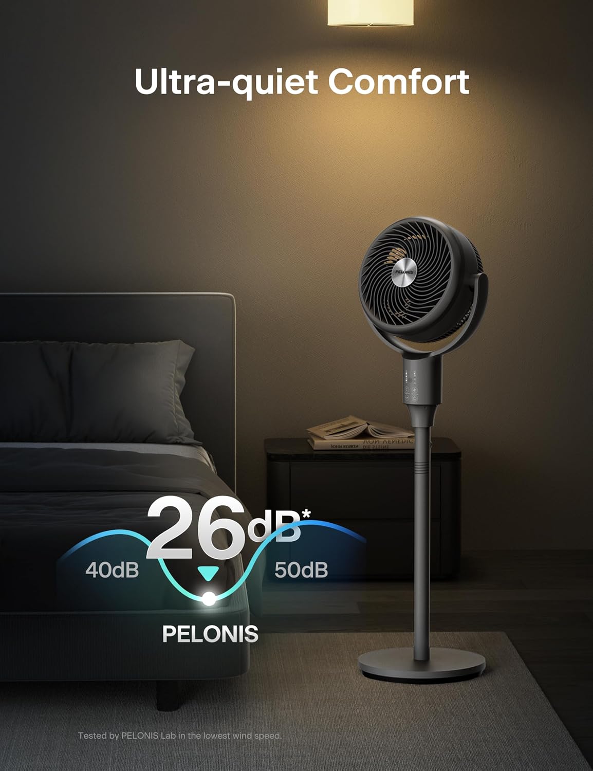 Detalle 2 de PELONIS Pedestal Fan (Ultra OmniFlow) with Remote, Auto Oscillation, 3 Speeds, 7H Timer, Adjustable Height