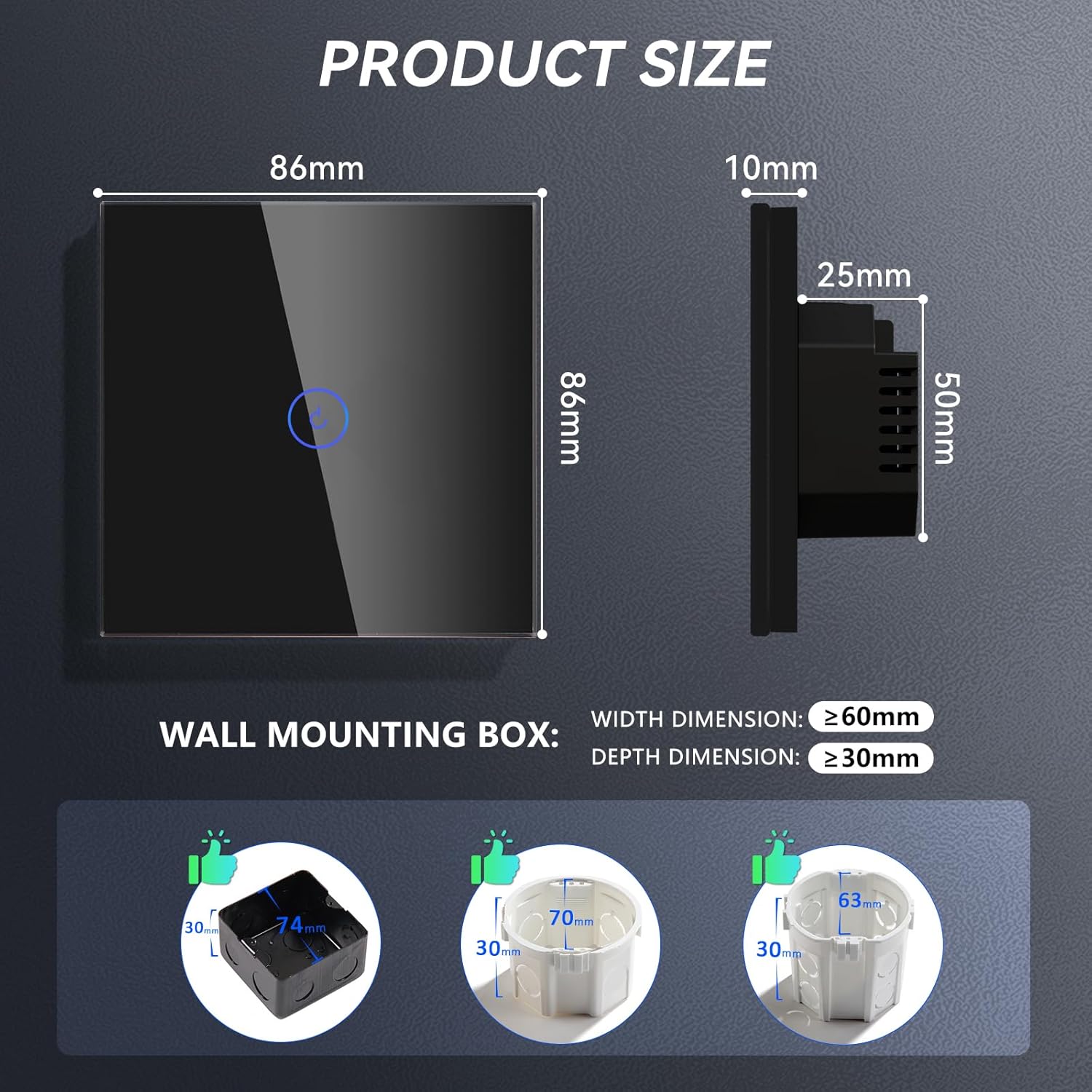 Thumbnail 1 de BSEED Smart Lichtschalter 1-fach 1-Wege mit WLAN für Smart Life – Touch Glas, kompatibel mit Alexa & Google Home