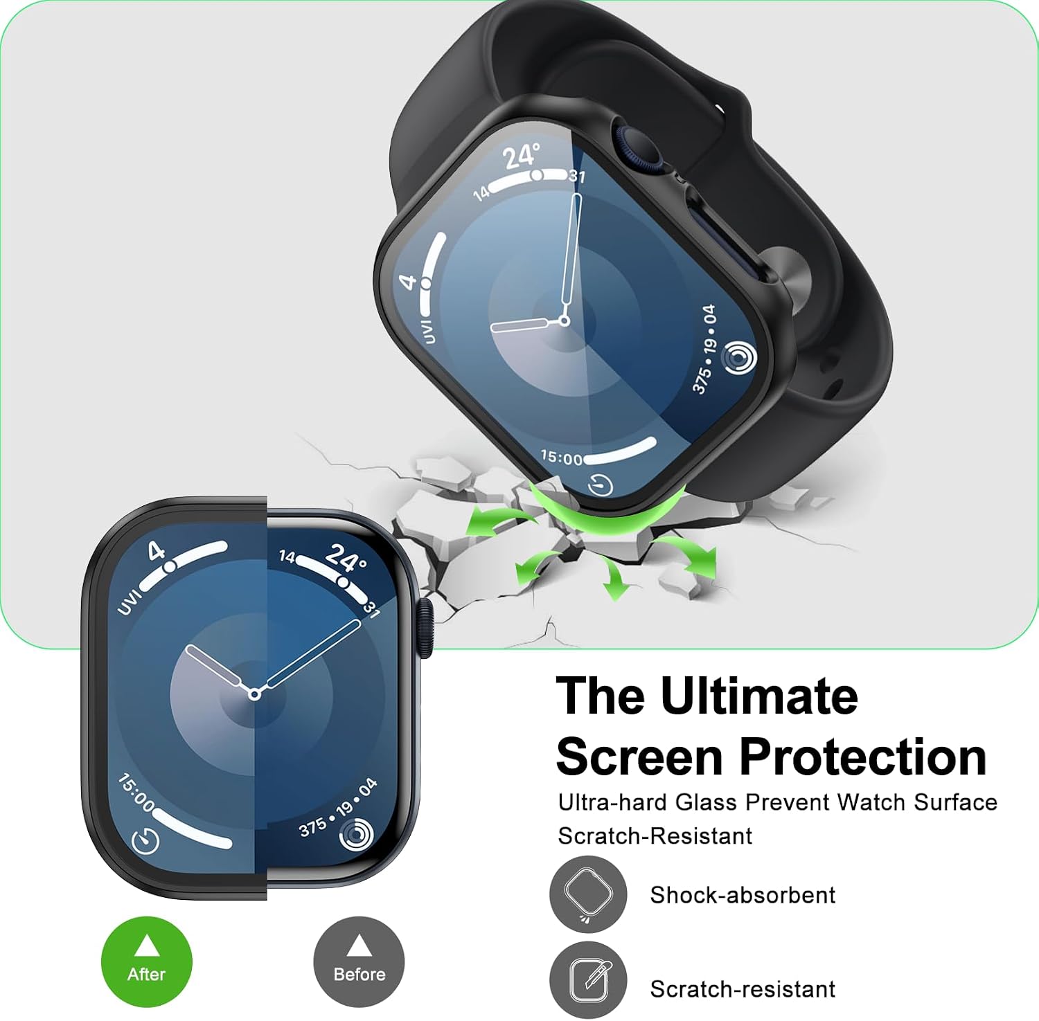Detalle de 6 Pack Case with Apple Watch Screen Protector 40mm for Series 4/5/SE/6/SE3/SE2/SE, Hard PC Bumper with Anti-Fog HD Tempered Glass Face Cover