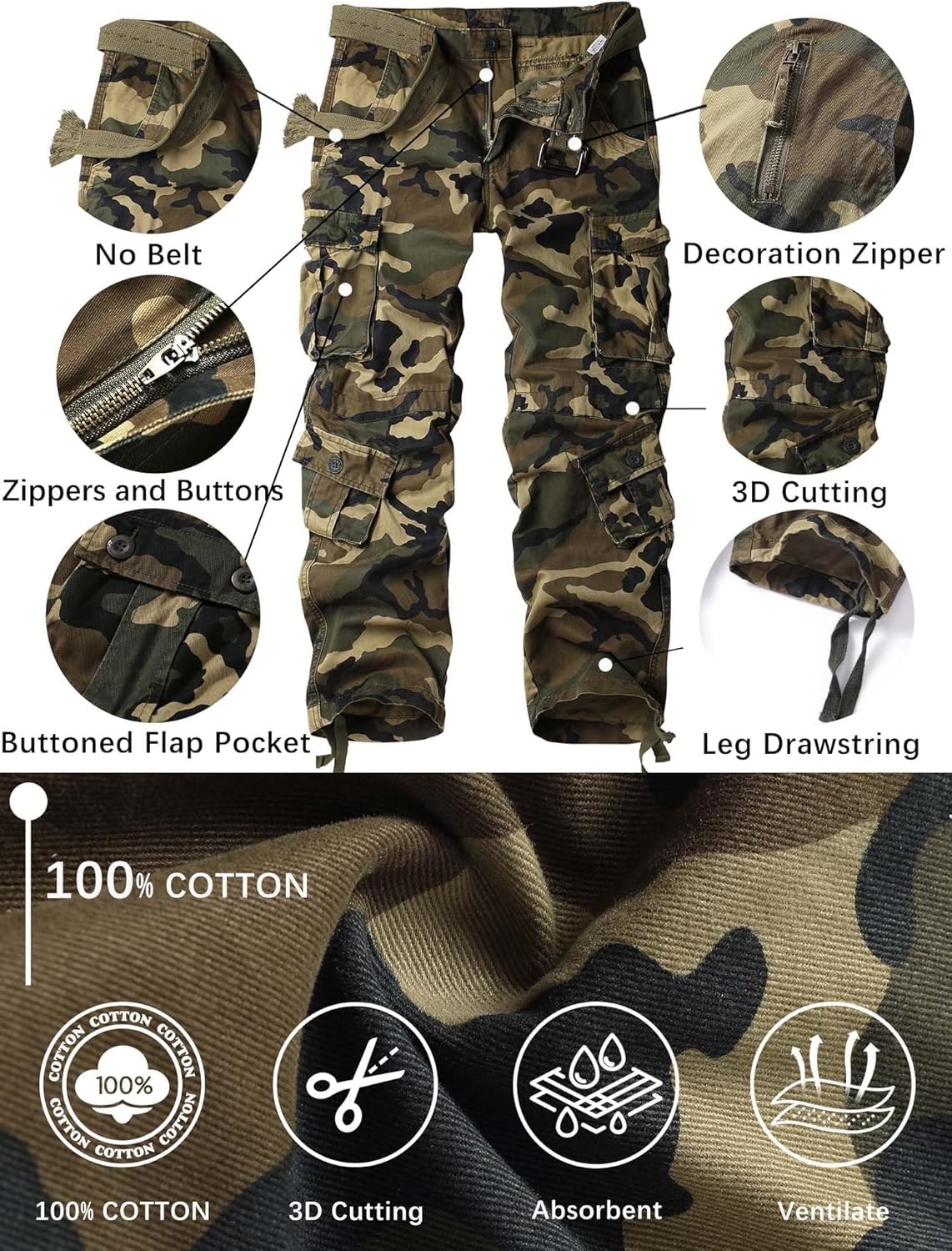 Thumbnail 2 de AKHlKING Women's Cargo Pants: 8-Pocket Ripstop Camouflage Combat Trousers