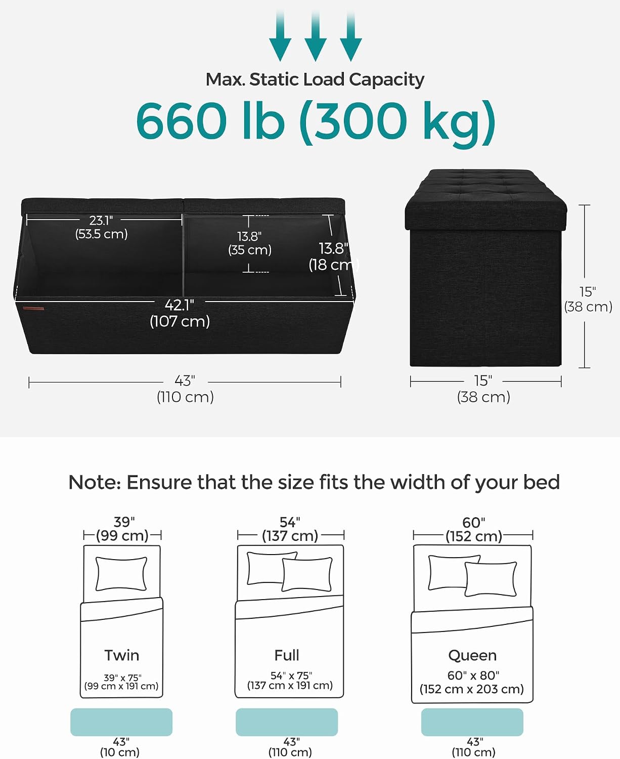 Thumbnail 1 de SONGMICS Folding Storage Ottoman Bench, 43.3 Inches