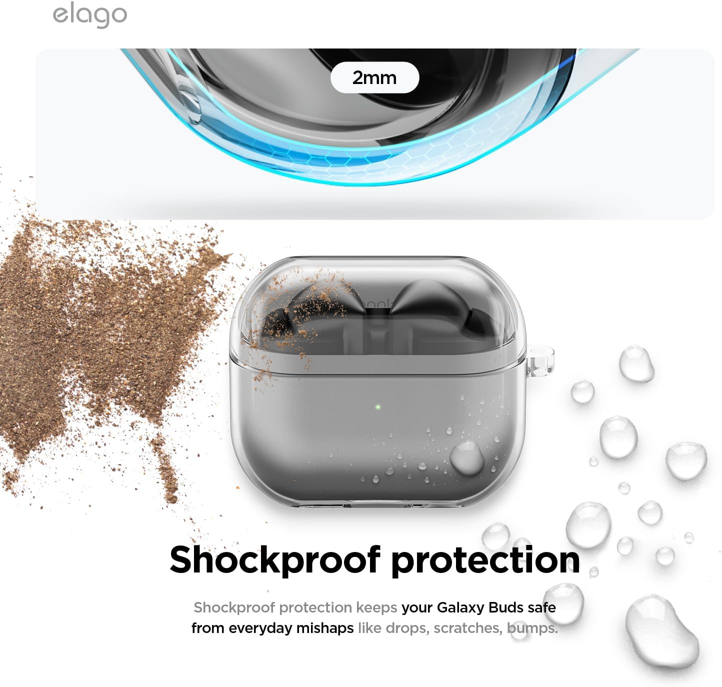 Detalle de elago coque transparente TPU pour Samsung Galaxy Buds 3 / 3 Pro / 3 FE avec mousqueton