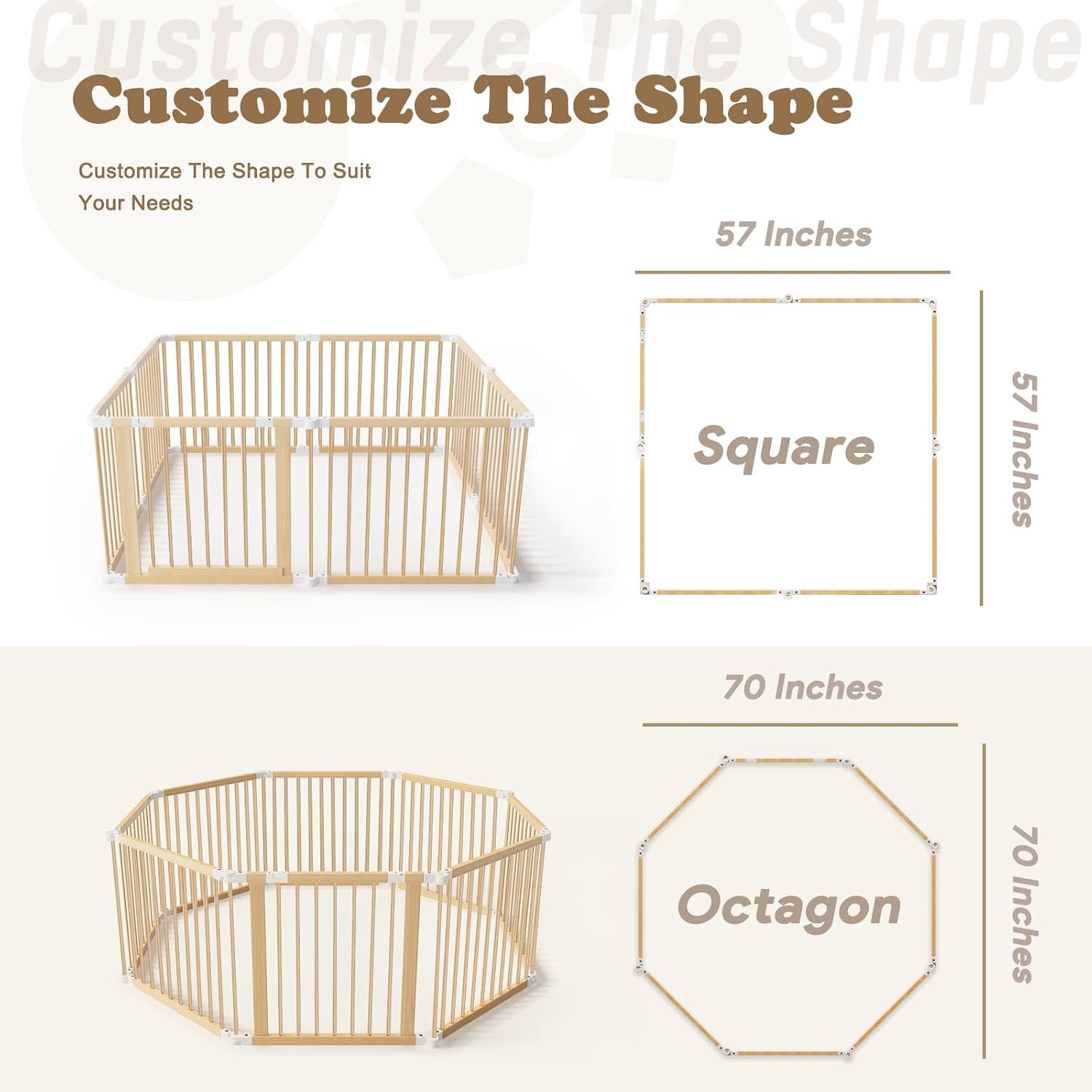 Detalle 2 de JimberBay Foldable Wooden Baby Playpen with Safety Gate, Natural Wood