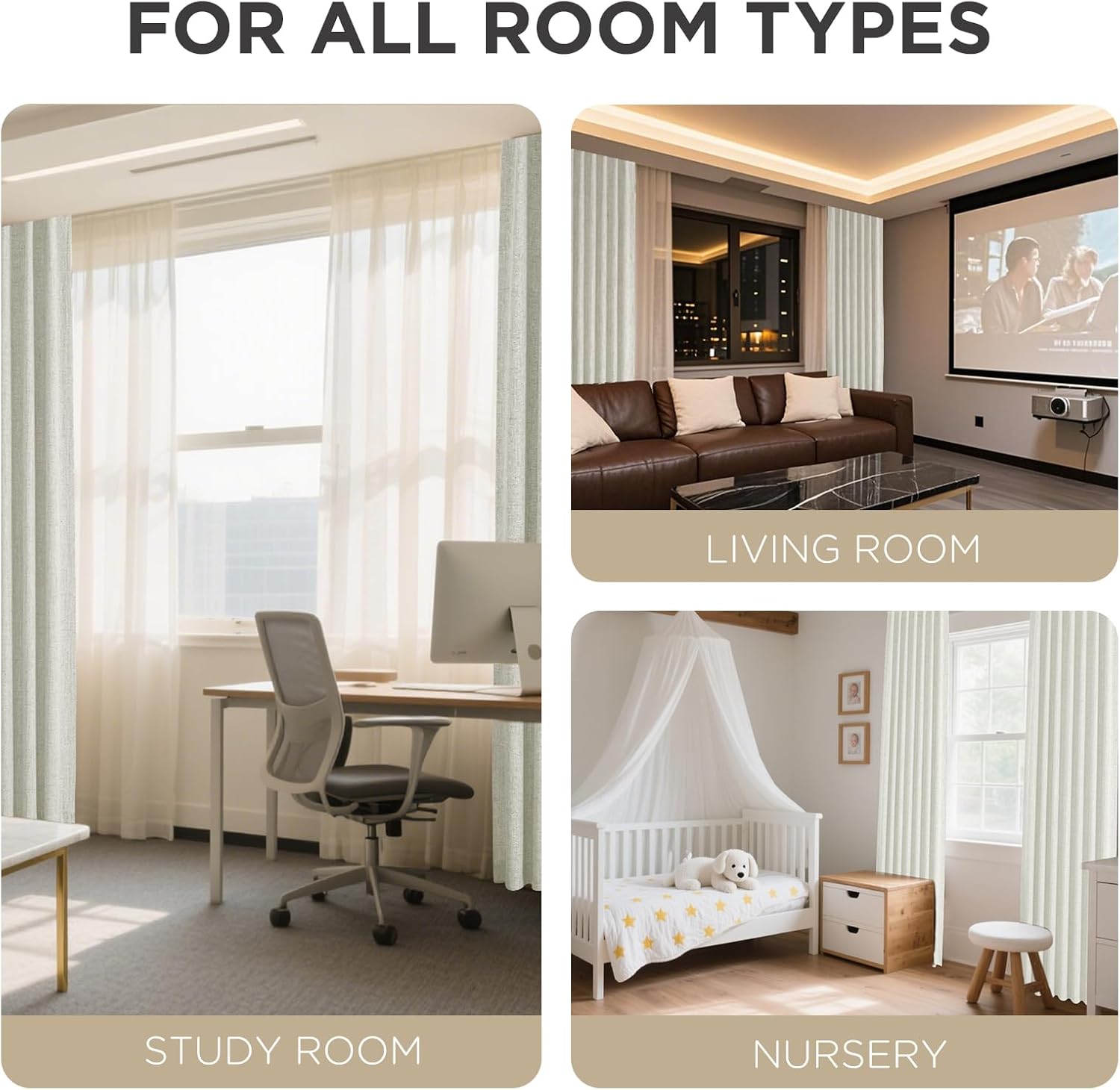 Thumbnail 6 de Joydeco Faux Linen Blackout Curtains, 52"W x 120"L, Light Beige, 2-Pack