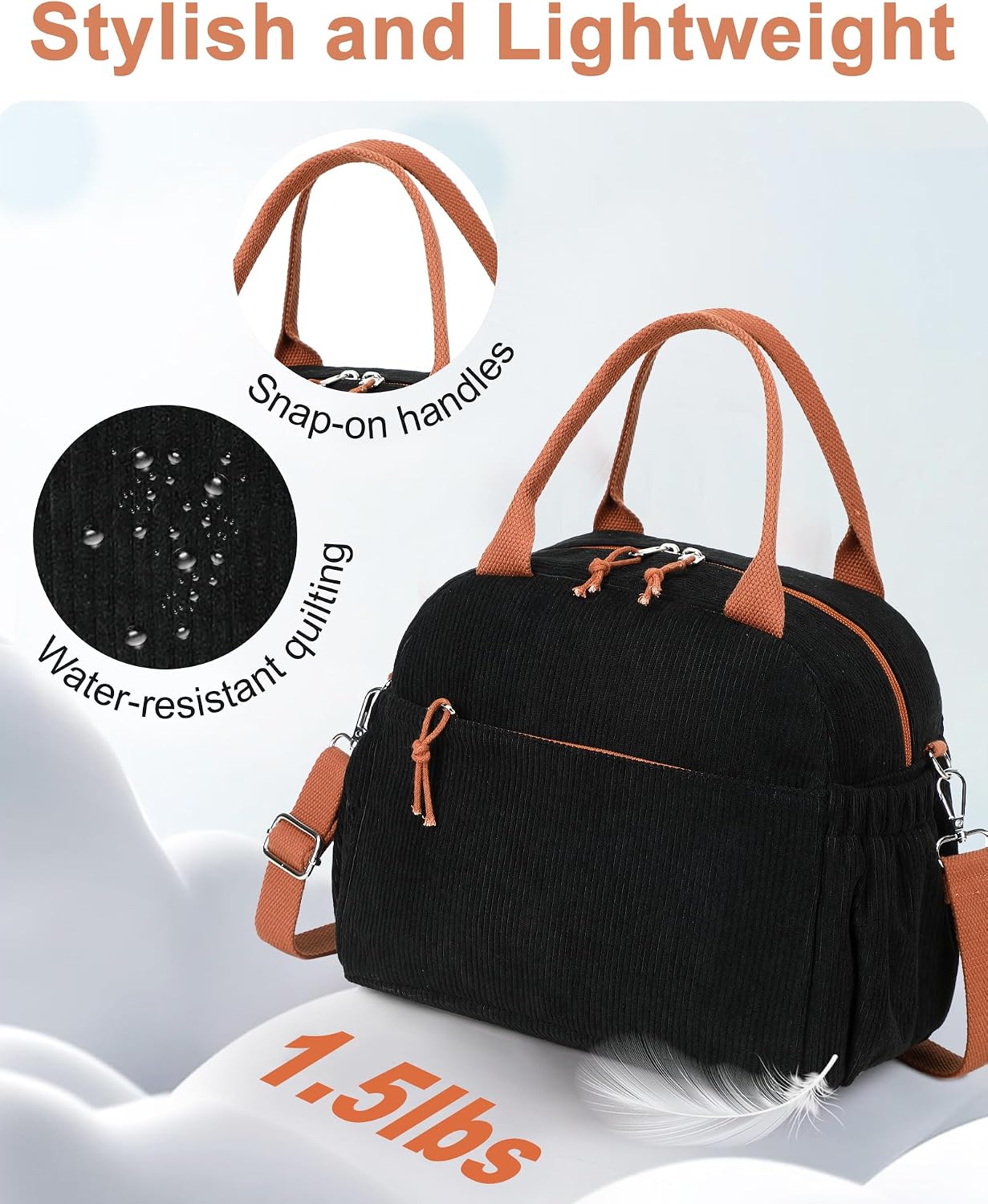 Thumbnail 5 de Bluboon Corduroy Lunch Bag for Women – 13L Insulated Tote with Front Pocket