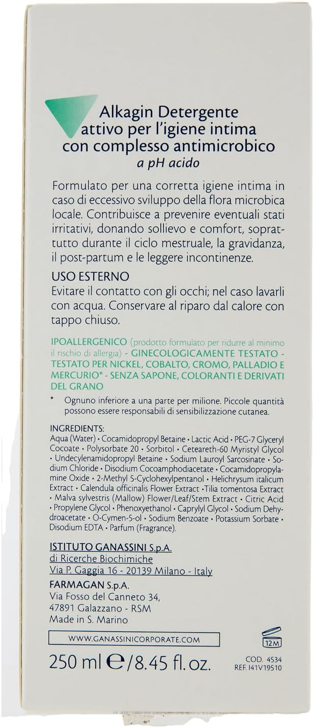 Detalle 2 de Alkagin Detergente Attivo per l’igiene intima, 250 ml: conforto quotidiano per pH acido