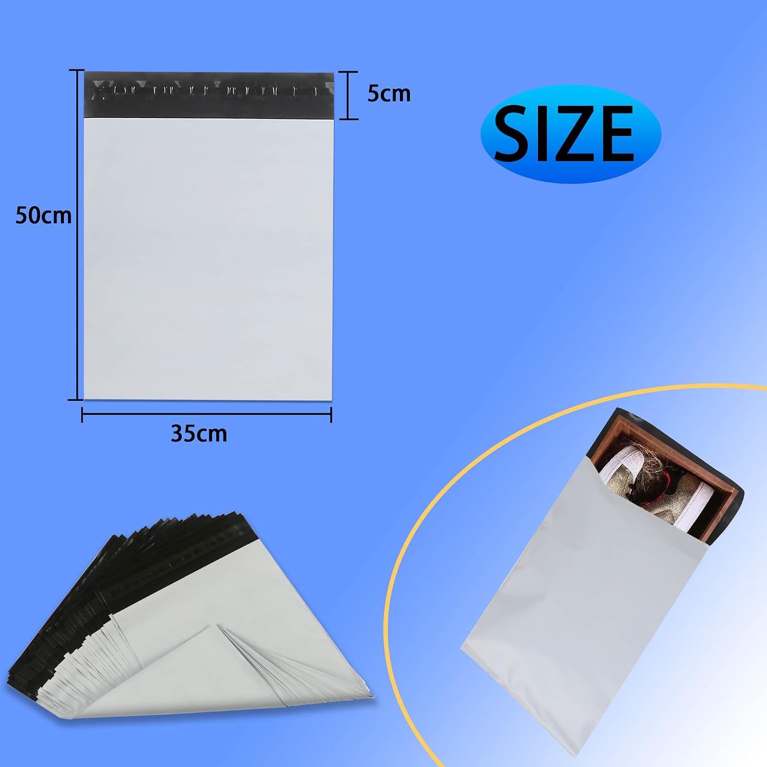 Thumbnail 1 de Newlng Lot de 100 sacs d'expédition 35 cm x 45 cm + 5 cm en plastique – blanc, opaques et indéchirables