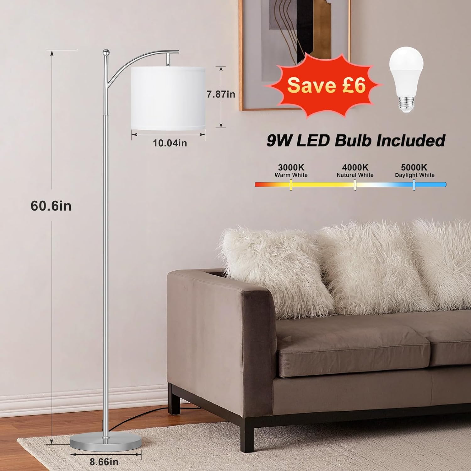 Detalle de Aooshine Silver Floor Lamp 61-inch