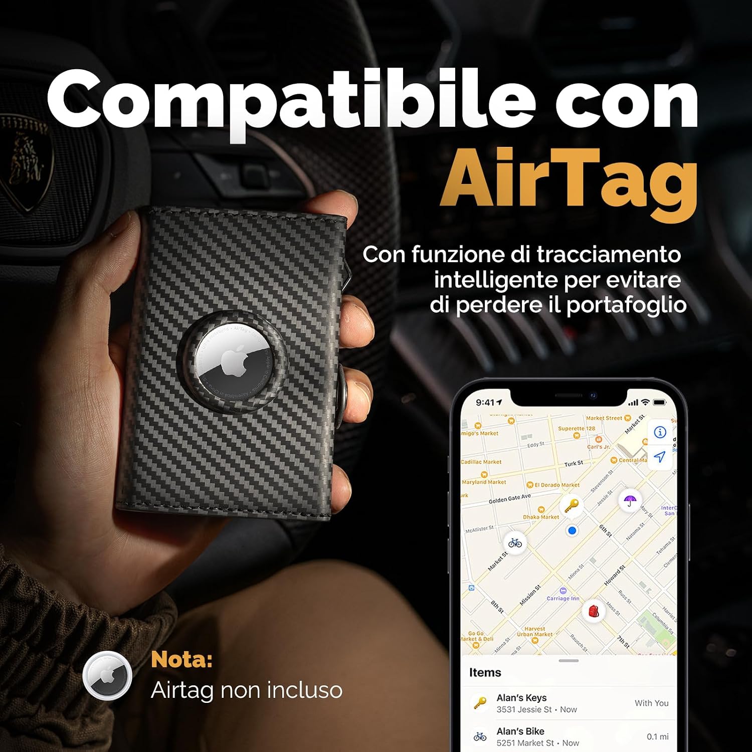Thumbnail 5 de Portafoglio Airtag Slim Carbon Nero 12 Carte