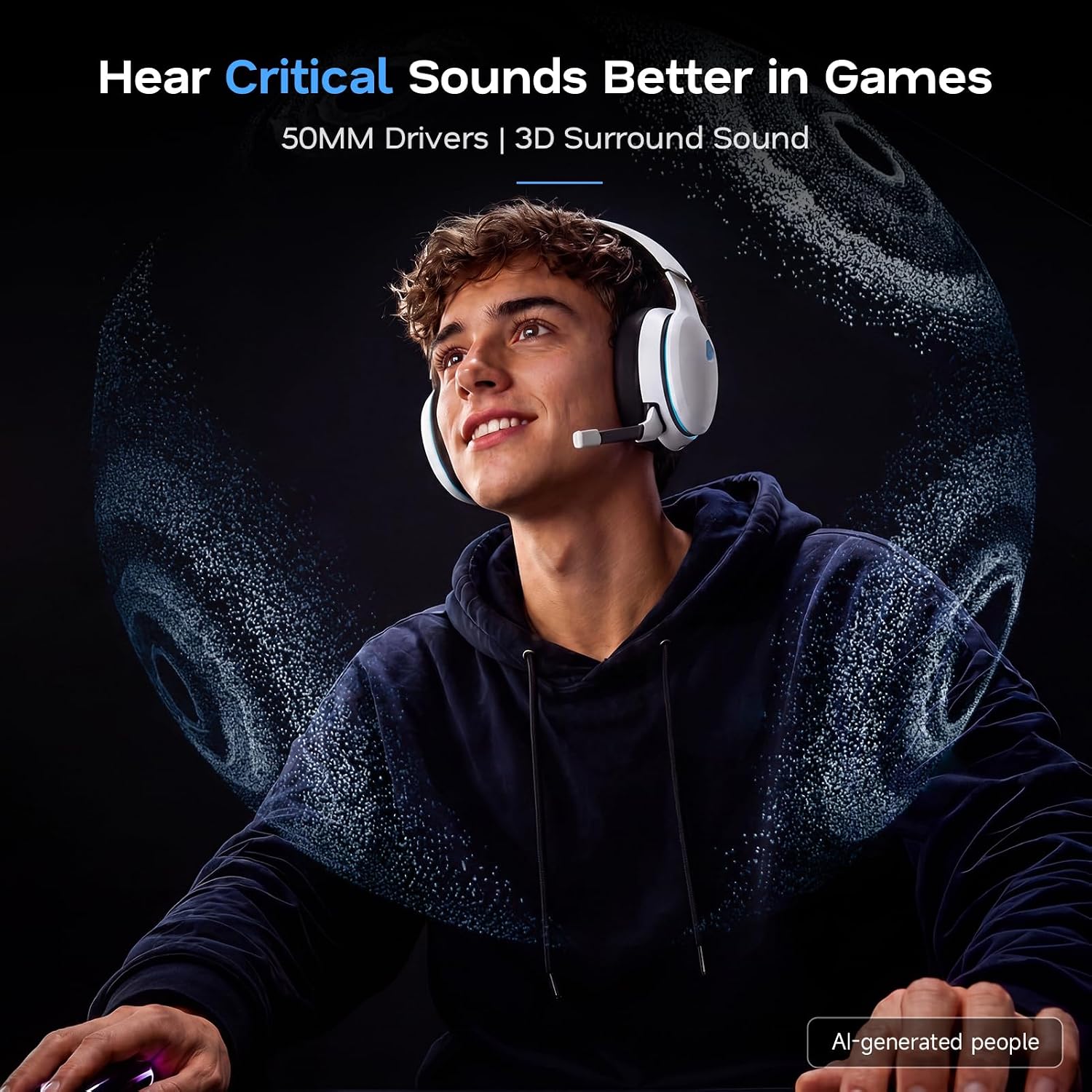 Detalle de AOC Captain 300 Wireless Gaming Headset, 2.4GHz, Bluetooth 6.0, 45-Hour Battery