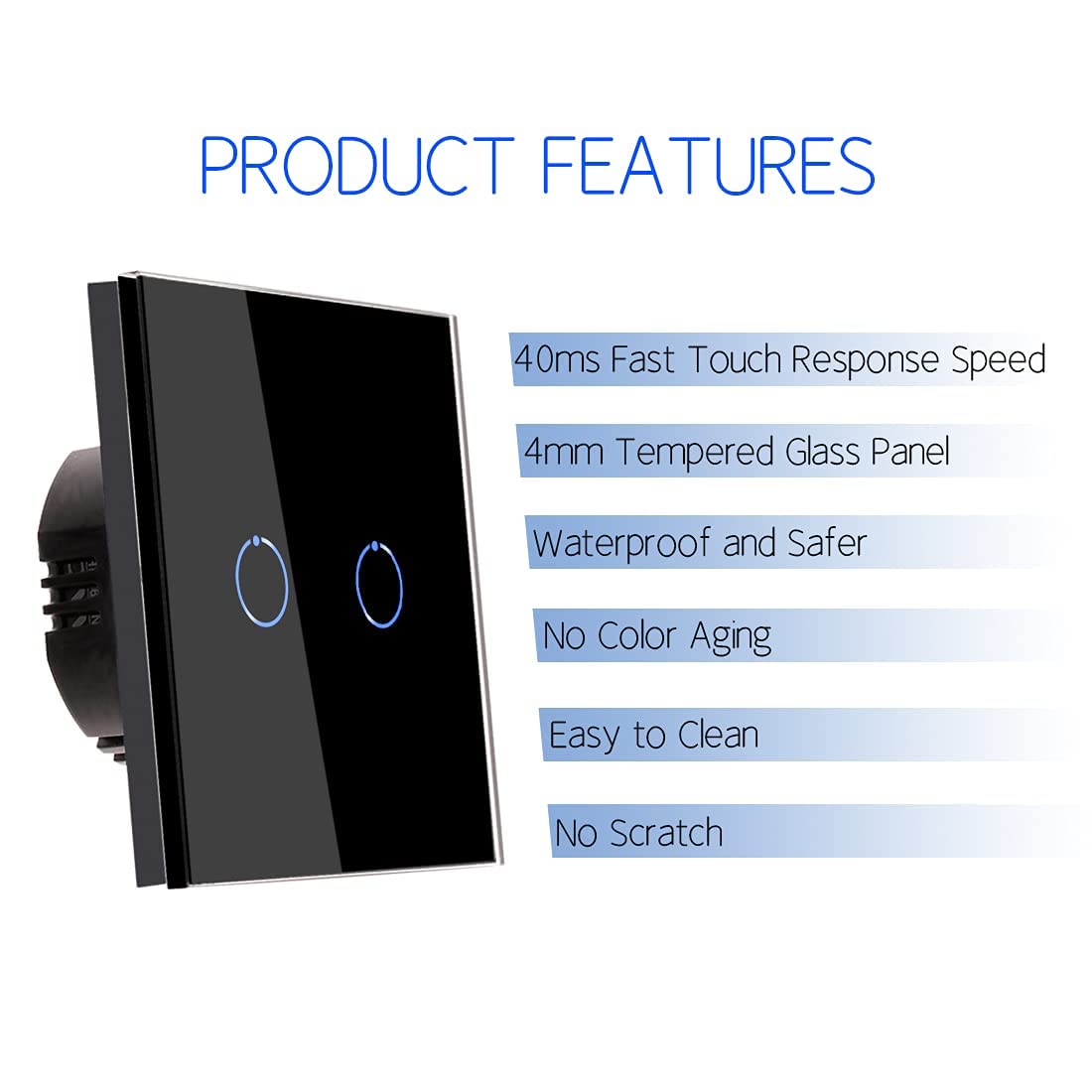 Detalle 1 de Touch light switch 2-gang 240V CNBINGO