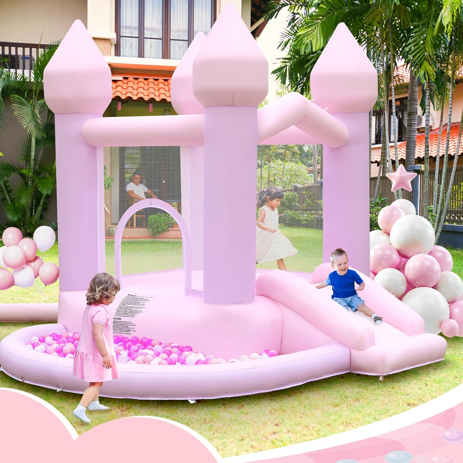 Detalle de FBSPORT White Bounce House: Indoor/Outdoor Inflatable Castle with Ball Pit