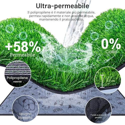 Detalle de Alckijy Lettiera per cani 81 x 60 cm con erba artificiale: riutilizzabile, lavabile e adatta a interni ed esterni