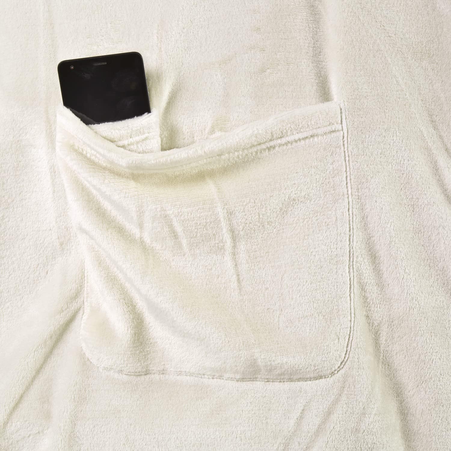 Detalle de DecoKing 150 x 180 cm – Couverture à manches TV en microfibre avec poches et manches, couleur ivoire