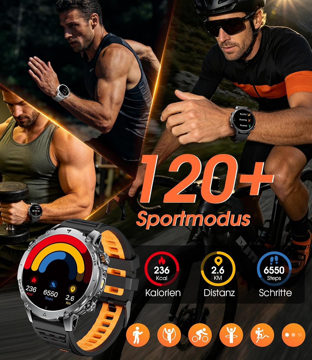 Thumbnail 5 de SUNKTA Herren-Smartwatch mit 1,7″ Display: Viel Akku, Fitness- und Kommunikations-Features