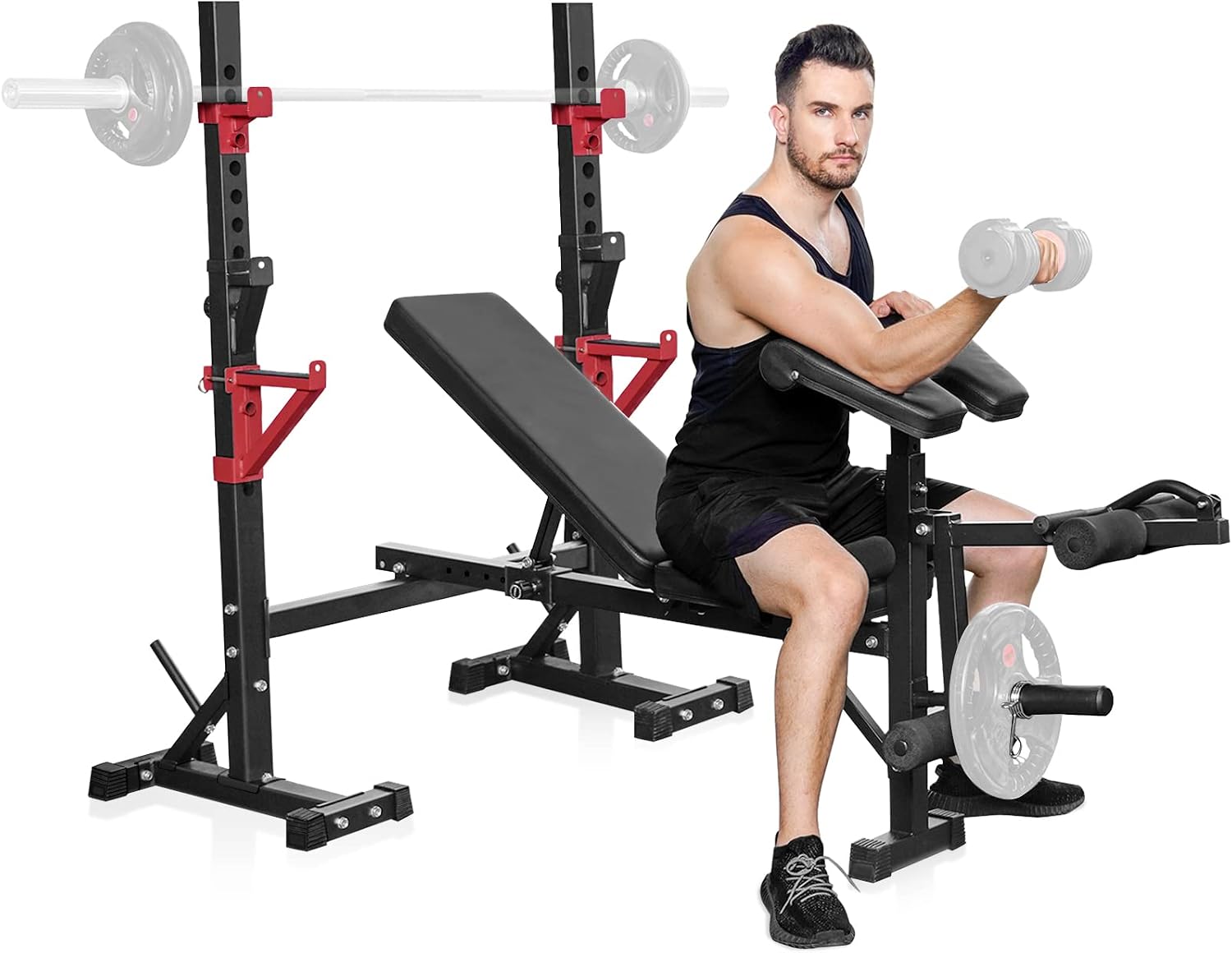 Detalle de Bongkim Adjustable Weight Bench with Squat Rack, Foldable 12-Height Rack