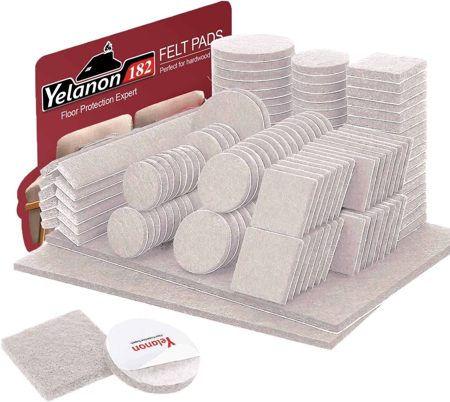 Detalle de Yelanon Filzgleiter Selbstklebend 182 Stück – Rund & Quadrat, für Stühle und Möbelbeine, Parkett- & Bodenschutz in Beige