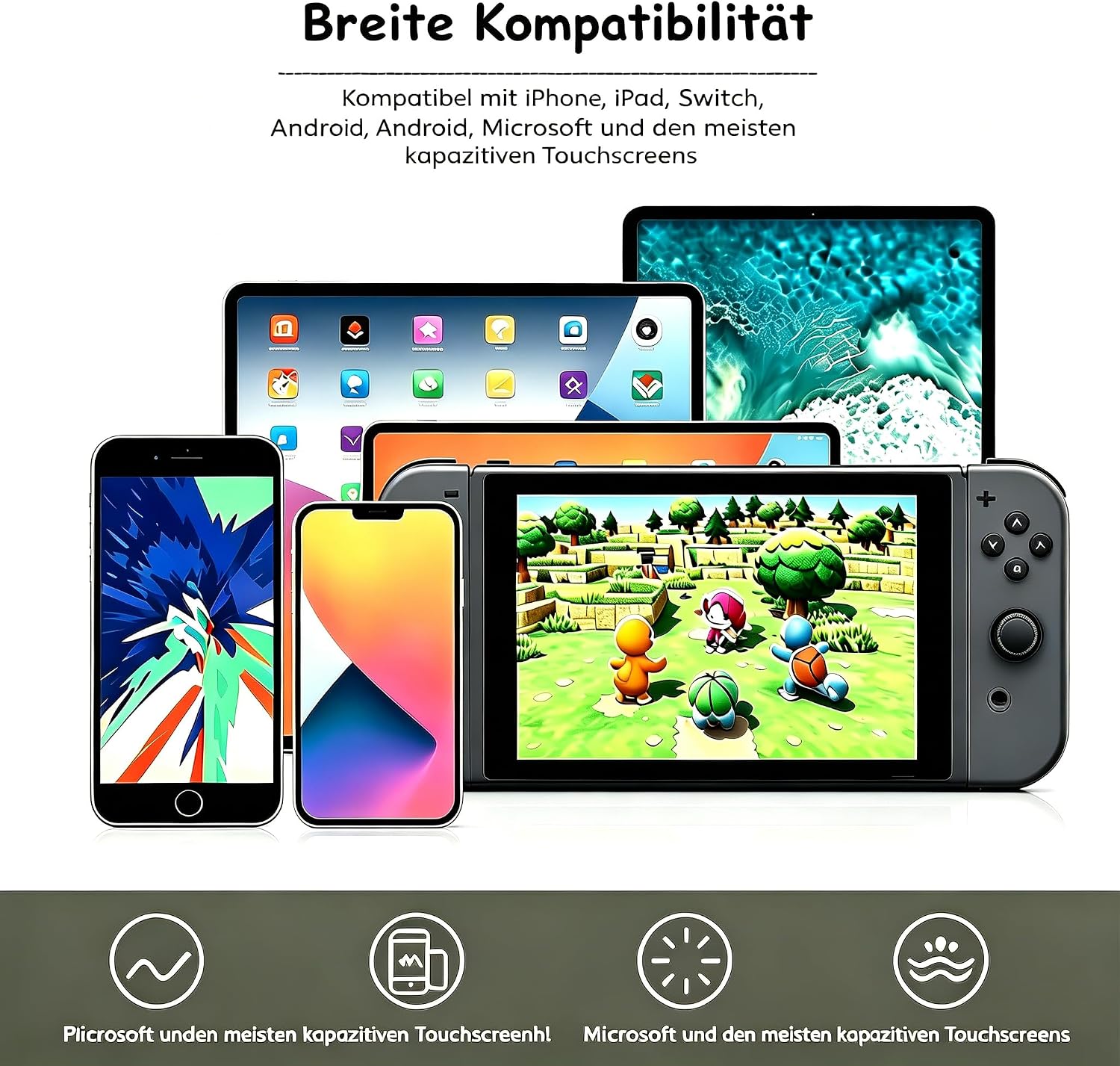 Detalle de Digiroot Stylus Pen 4er-Set mit austauschbaren Spitzen – kabelloser Touchscreen-Stift kompatibel mit Switch, iPad, Android und Co.