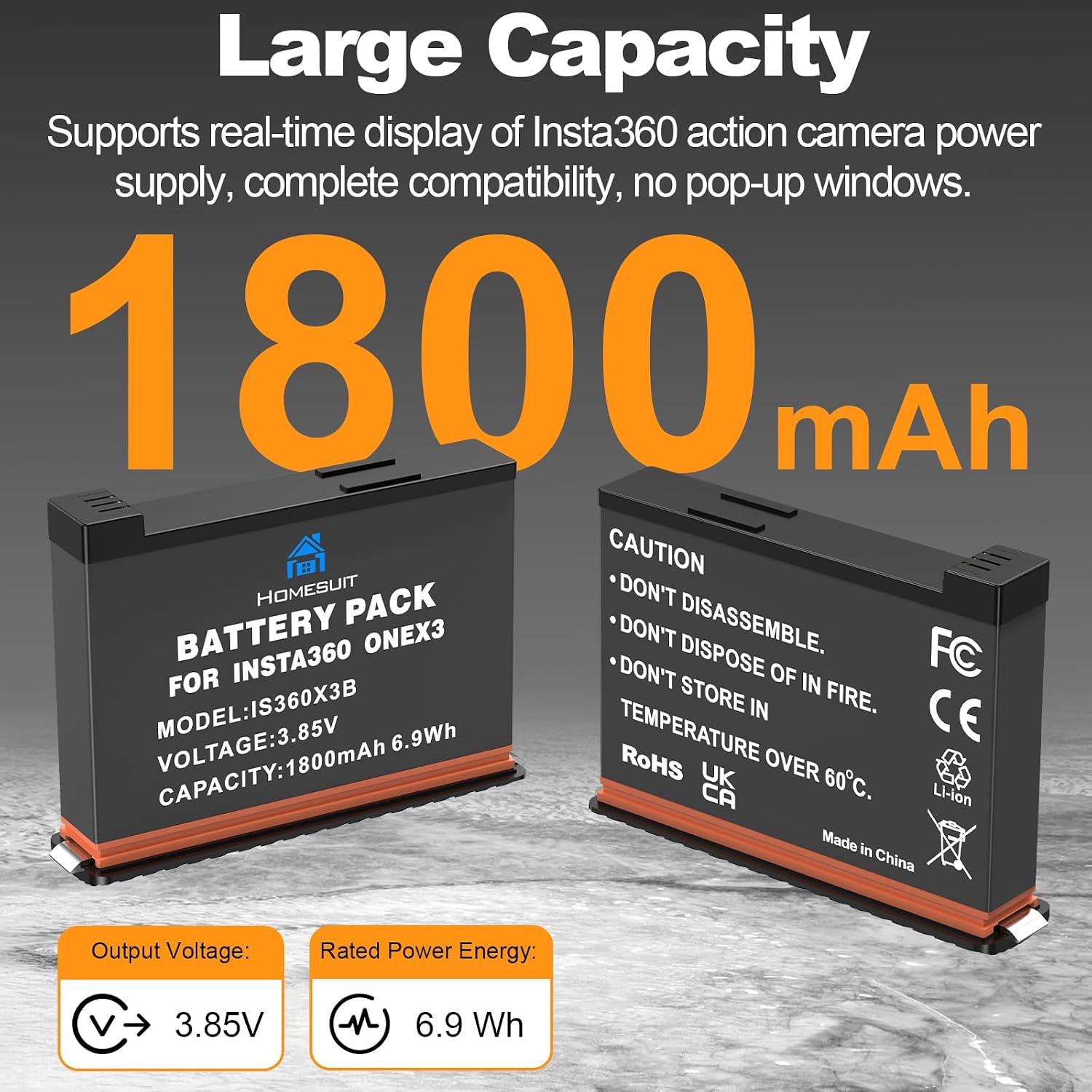 Detalle 1 de Homesuit Insta 360 X3 1800mAh battery pack