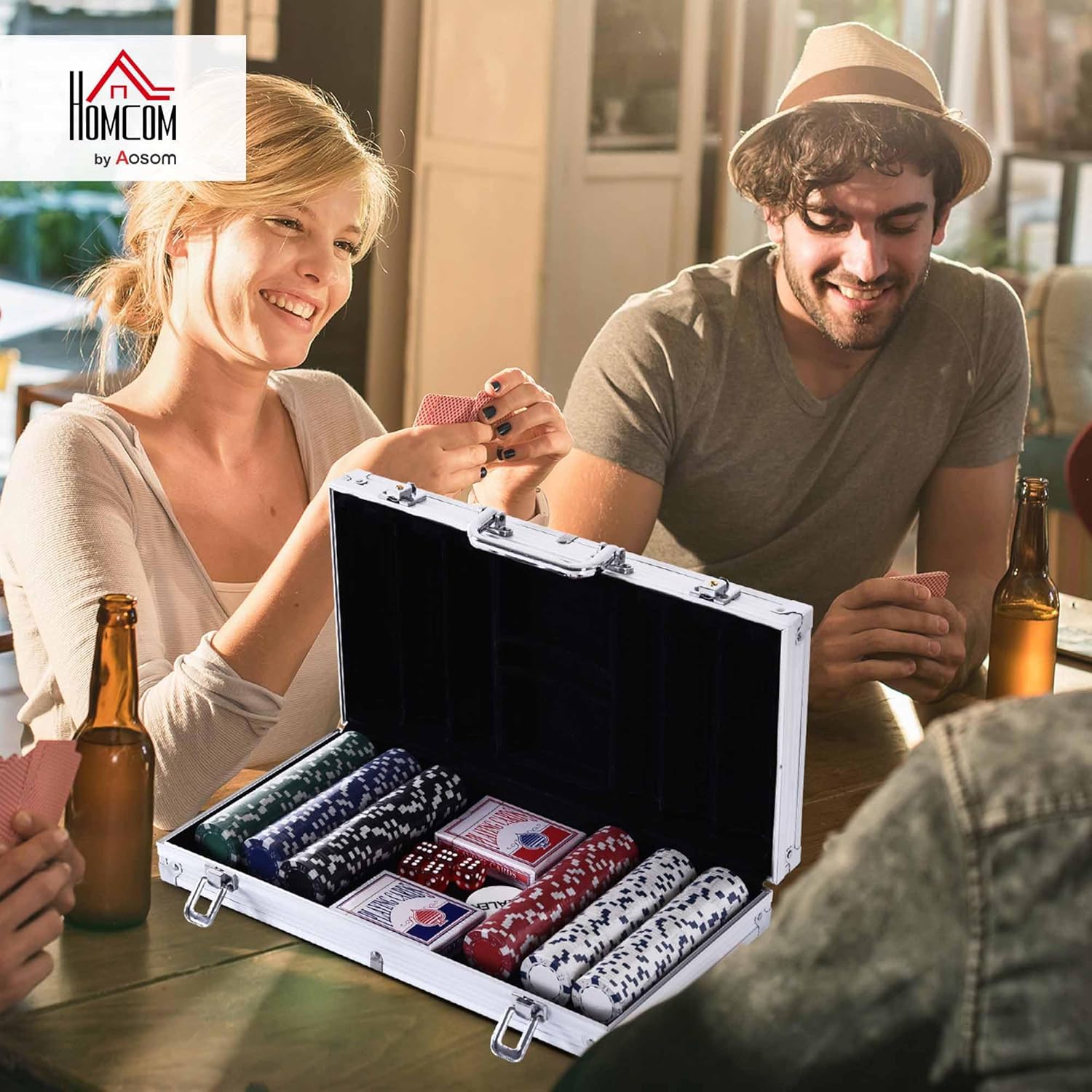 Thumbnail 1 de HOMCOM Mallette de Poker Coffret complet avec 300 jetons et 2 jeux de cartes – Aluminium robuste